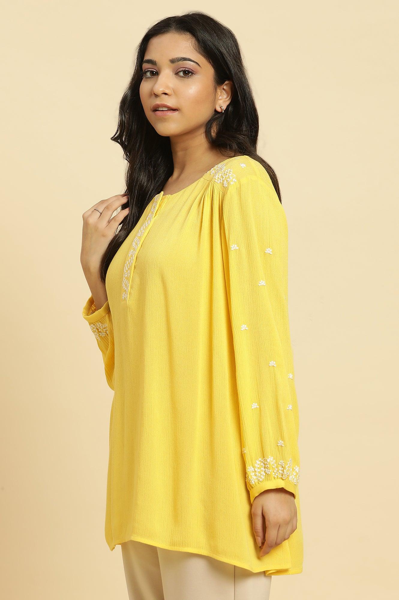 W for Woman Yellow Summer Top With White Floral Embroidery  Grab2Buy WforWoman Grab2Buy