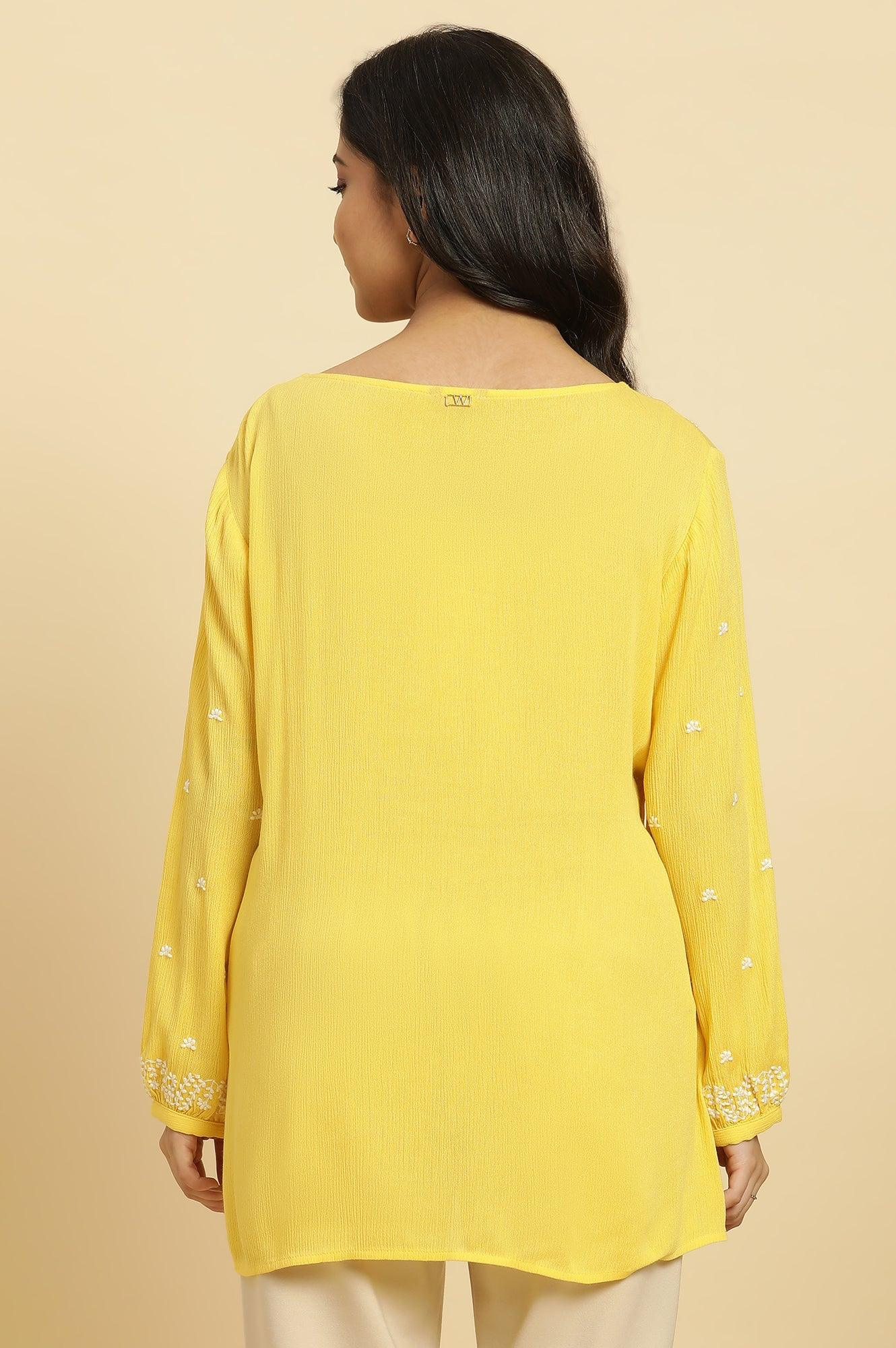 W for Woman Yellow Summer Top With White Floral Embroidery  Grab2Buy WforWoman Grab2Buy