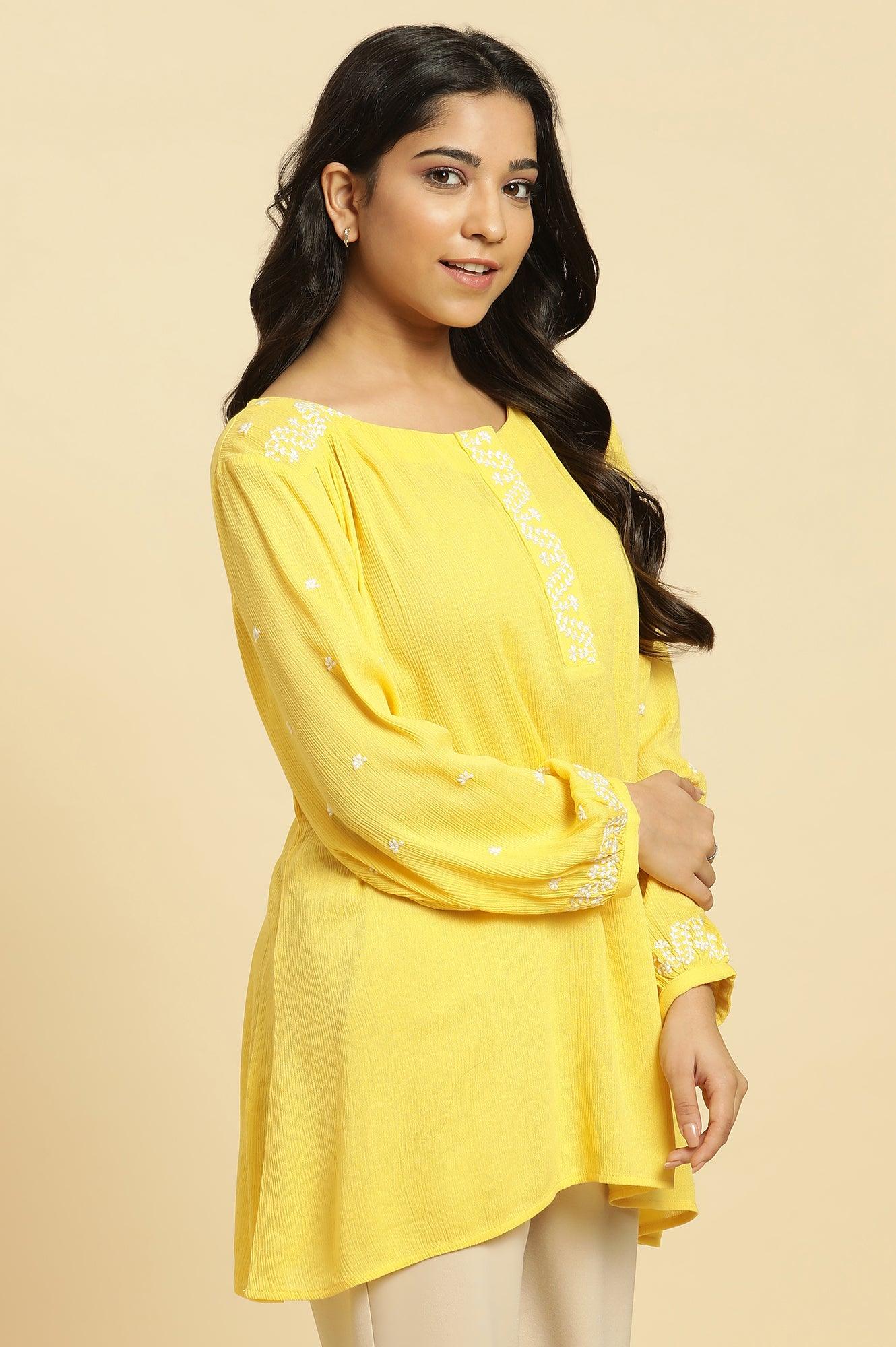 W for Woman Yellow Summer Top With White Floral Embroidery  Grab2Buy WforWoman Grab2Buy