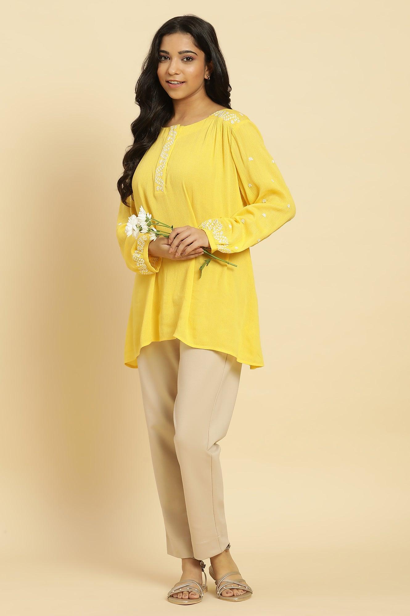 W for Woman Yellow Summer Top With White Floral Embroidery  Grab2Buy WforWoman Grab2Buy