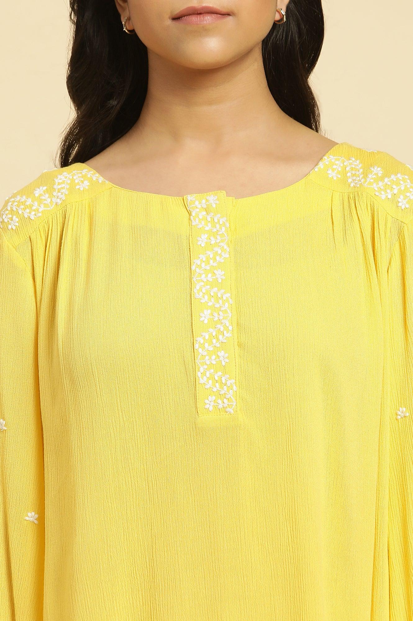 W for Woman Yellow Summer Top With White Floral Embroidery  Grab2Buy WforWoman Grab2Buy