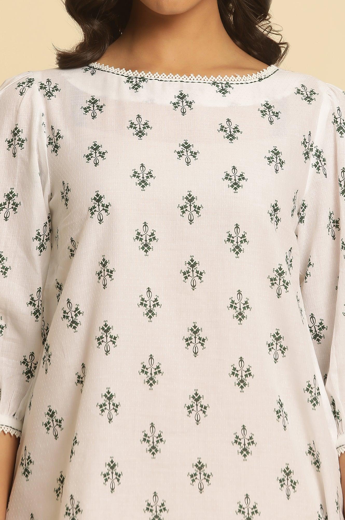 W for Woman White Printed Top Wit Lace And Puffed Sleeves  Grab2Buy WforWoman Grab2Buy