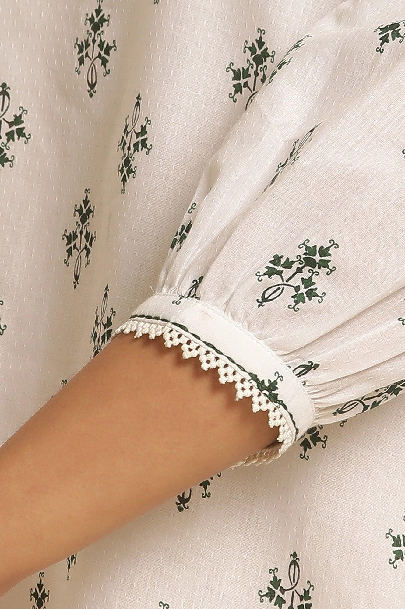 W for Woman White Printed Top Wit Lace And Puffed Sleeves  Grab2Buy WforWoman Grab2Buy