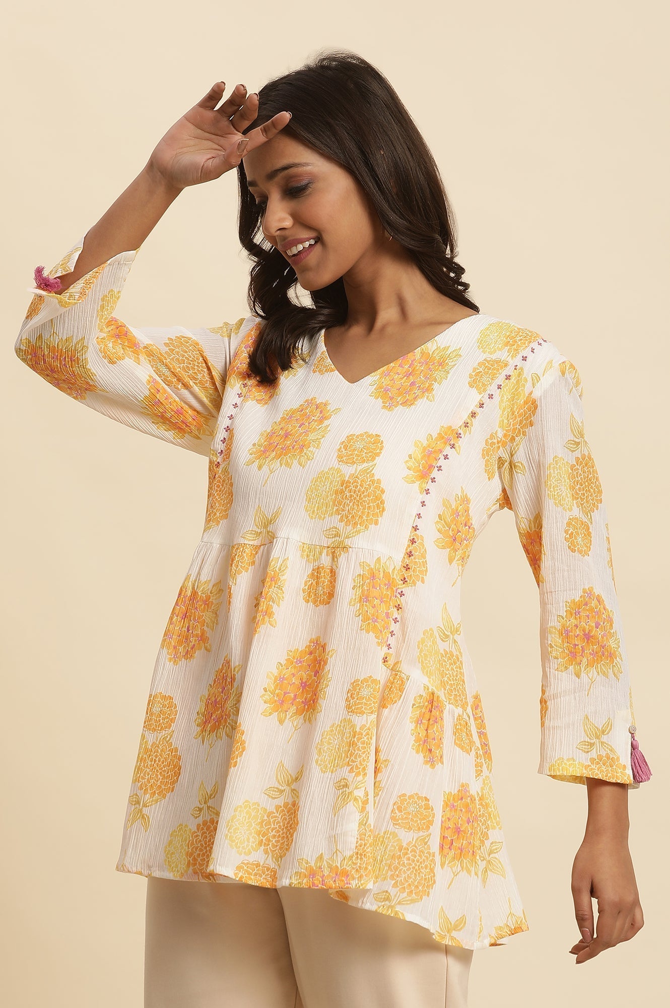 W for Woman White Floral Printed Flared Peplum Top  Grab2Buy WforWoman Grab2Buy