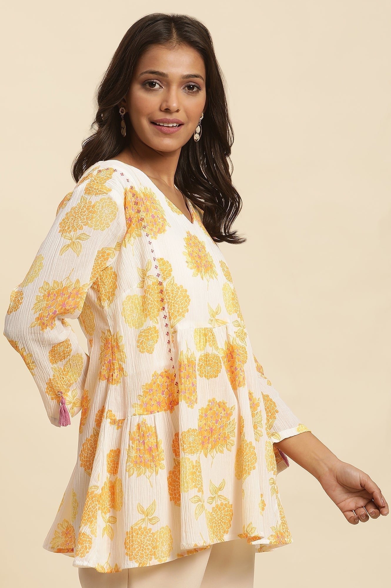 W for Woman White Floral Printed Flared Peplum Top  Grab2Buy WforWoman Grab2Buy