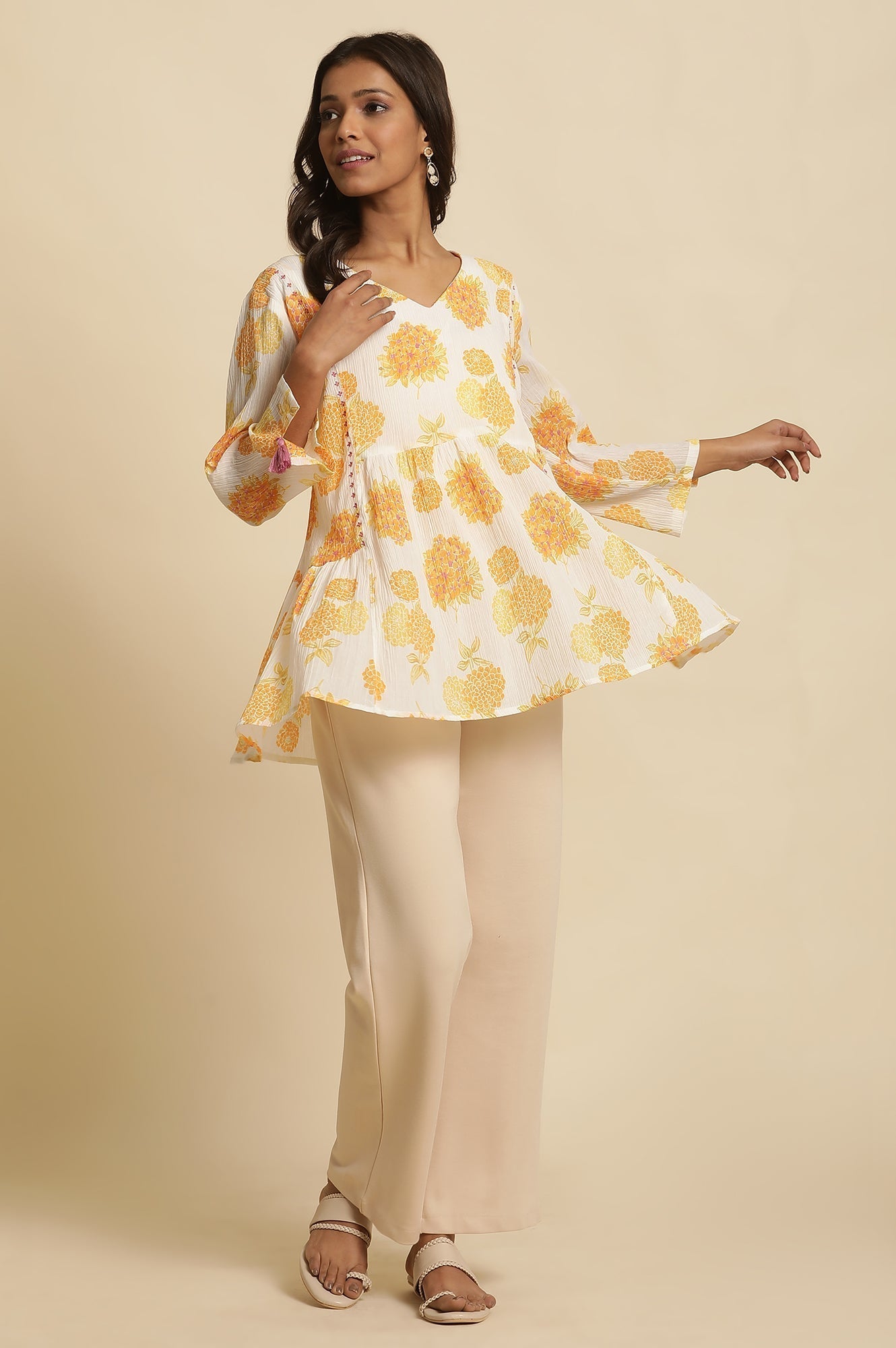 W for Woman White Floral Printed Flared Peplum Top  Grab2Buy WforWoman Grab2Buy
