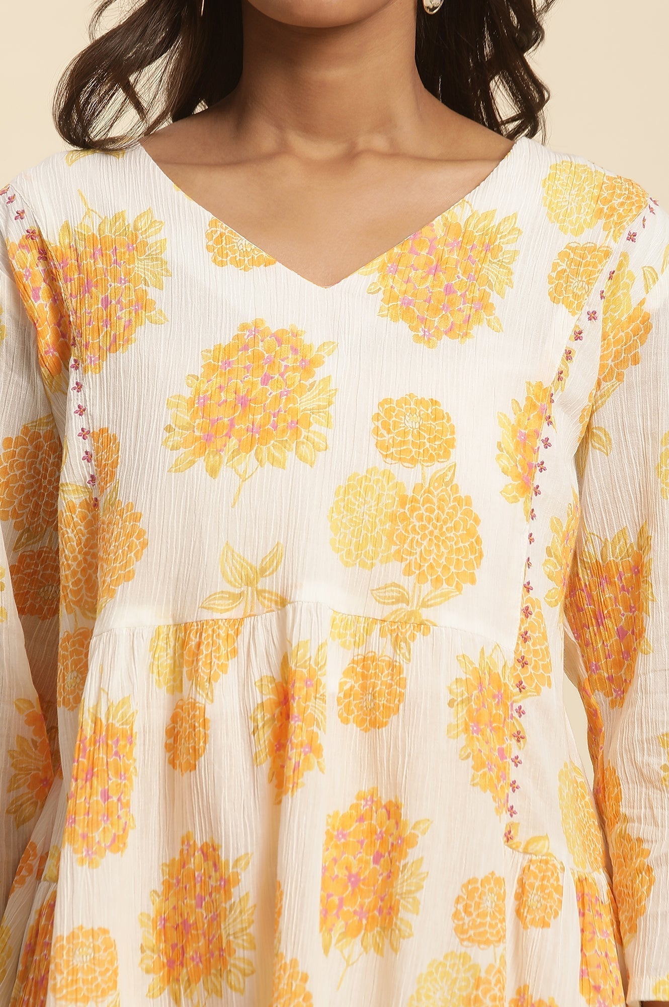 W for Woman White Floral Printed Flared Peplum Top  Grab2Buy WforWoman Grab2Buy