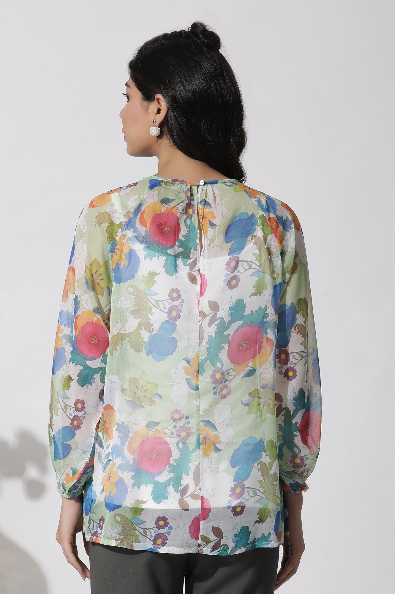 W for Woman Whote Floral Printed Chiffon Top  Grab2Buy WforWoman Grab2Buy