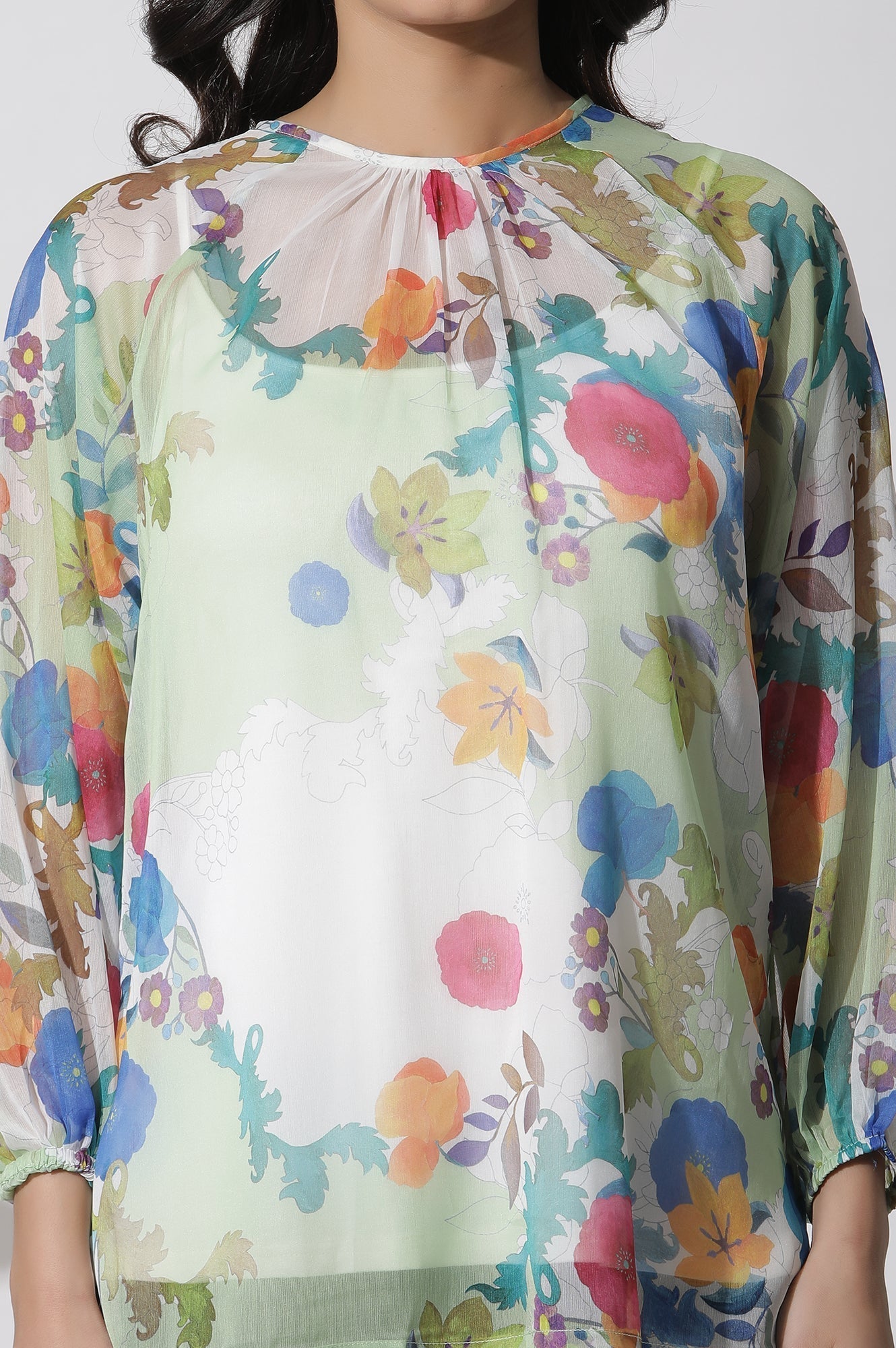W for Woman Whote Floral Printed Chiffon Top  Grab2Buy WforWoman Grab2Buy
