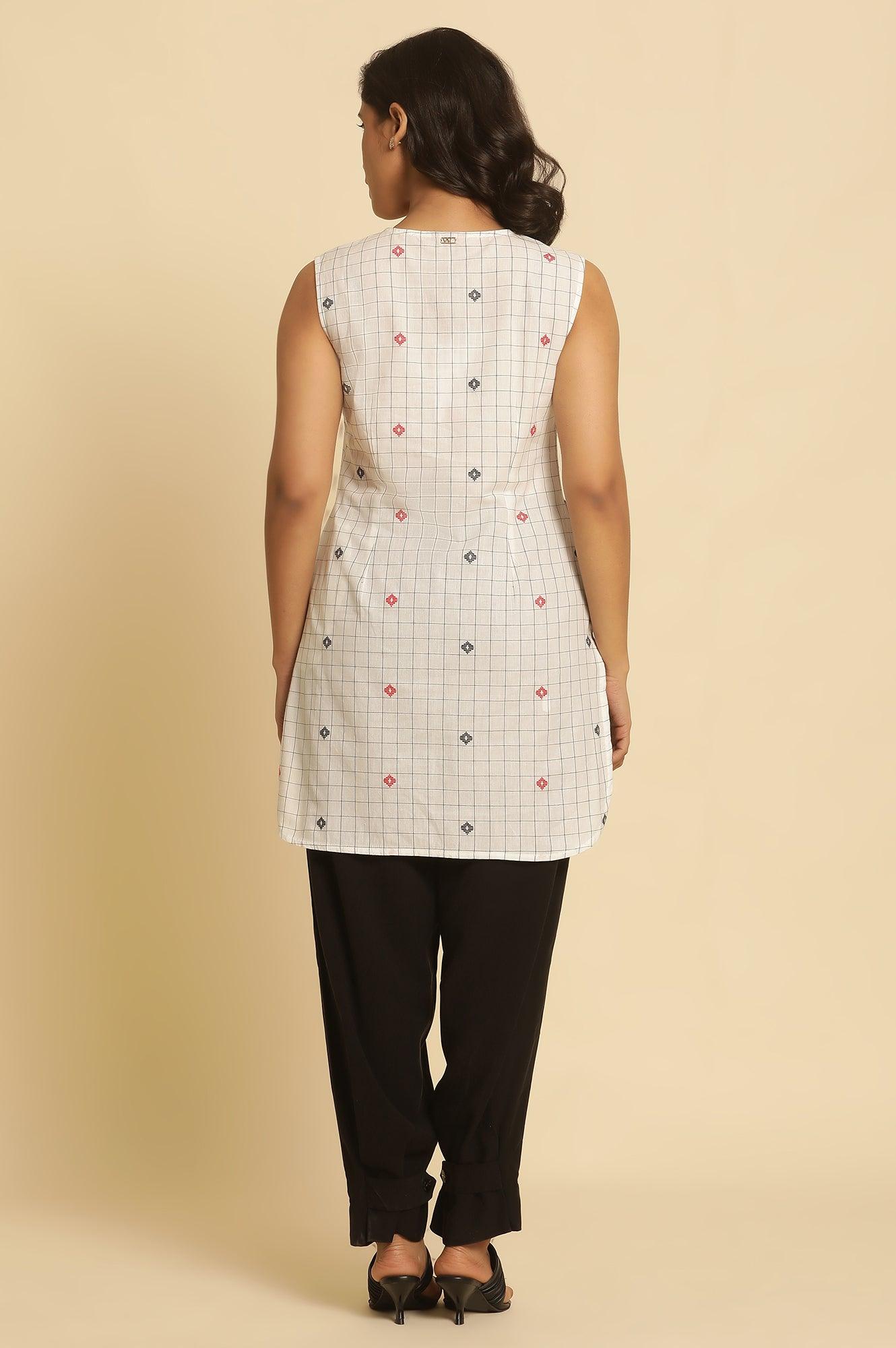 W for Woman White Checker Tunic With Curved Hemline  Grab2Buy WforWoman Grab2Buy