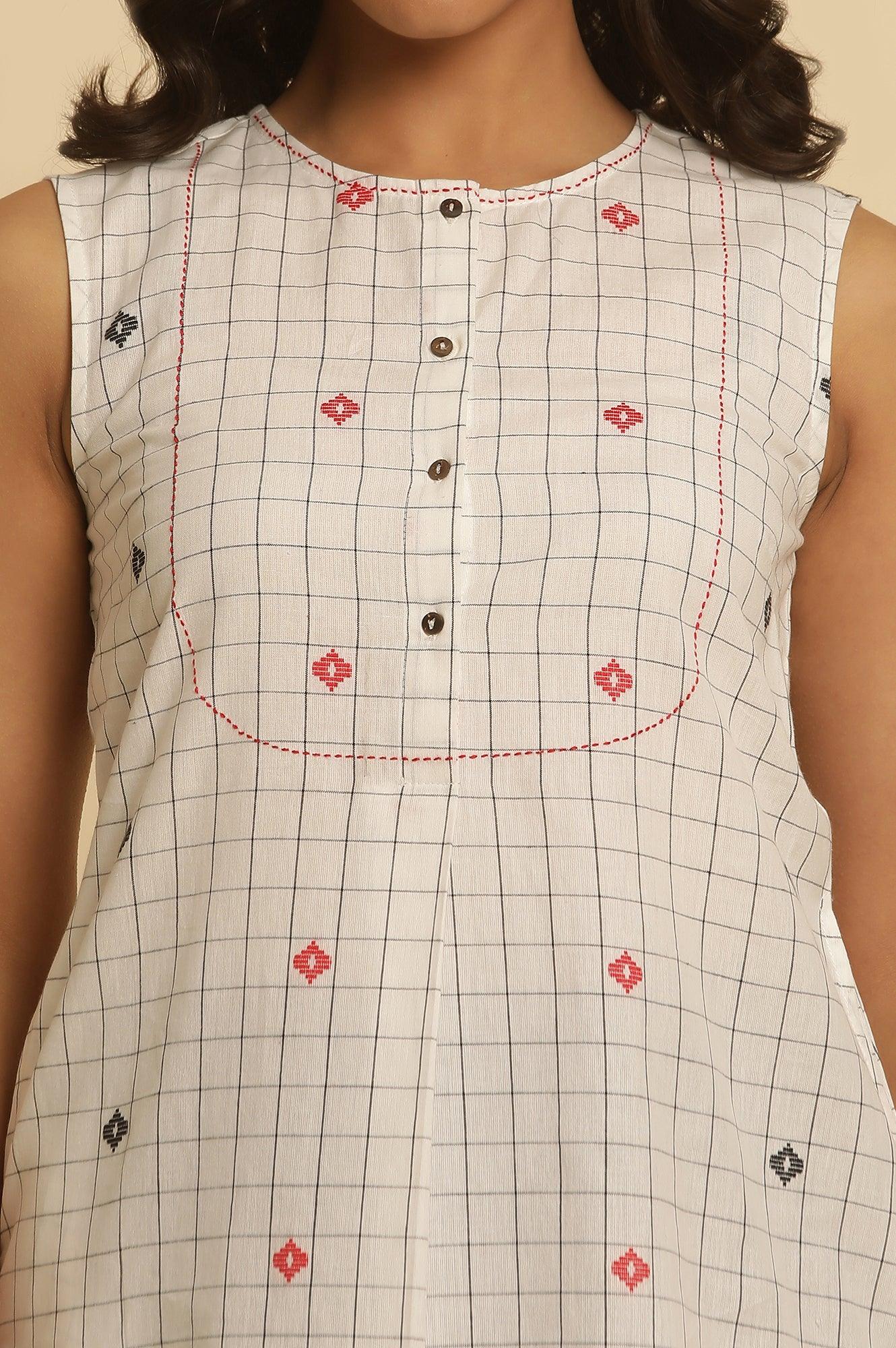 W for Woman White Checker Tunic With Curved Hemline  Grab2Buy WforWoman Grab2Buy