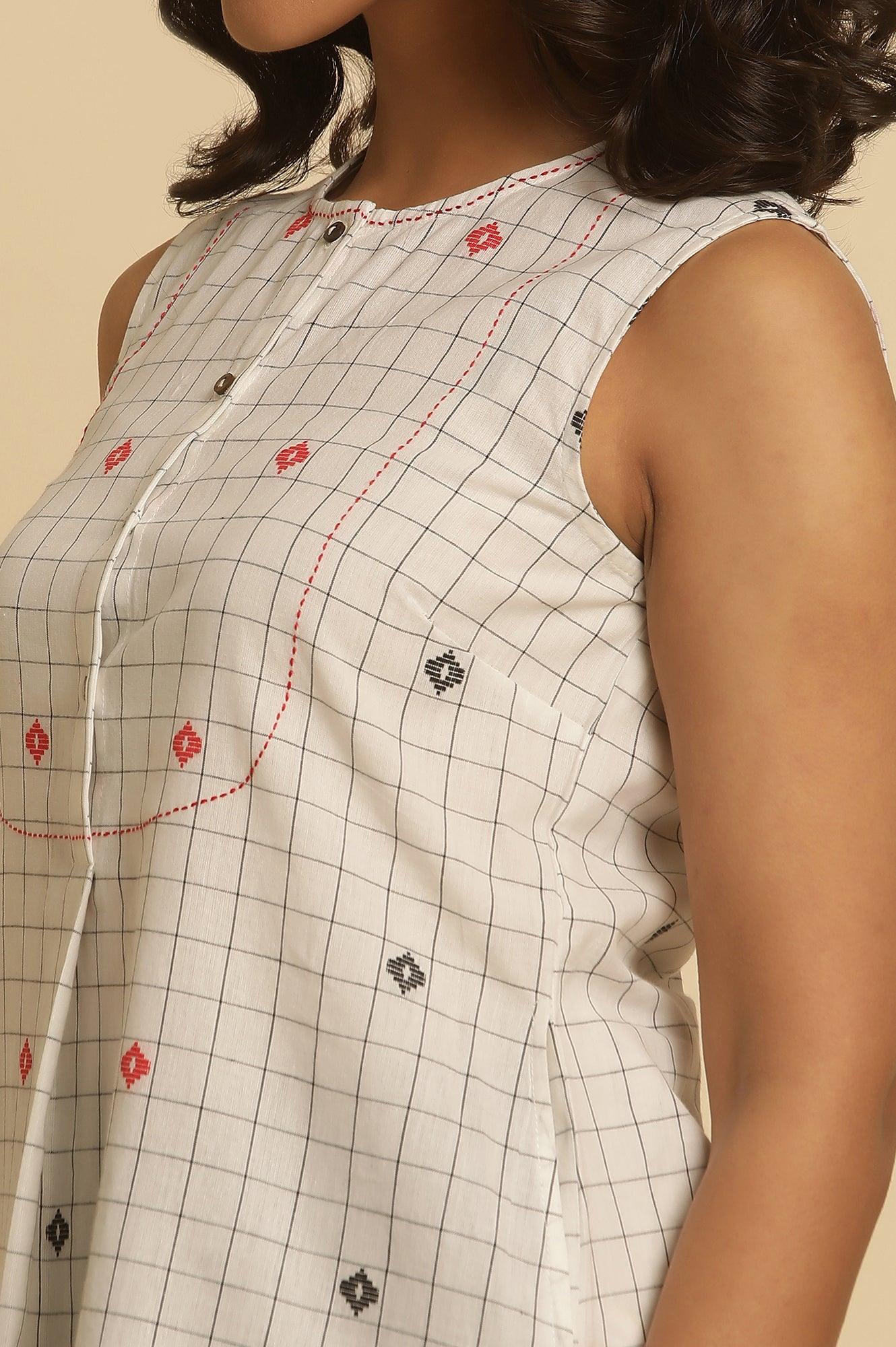 W for Woman White Checker Tunic With Curved Hemline  Grab2Buy WforWoman Grab2Buy