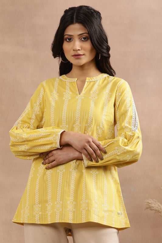W for Woman Yellow Printed Top With Tie-Up Detail