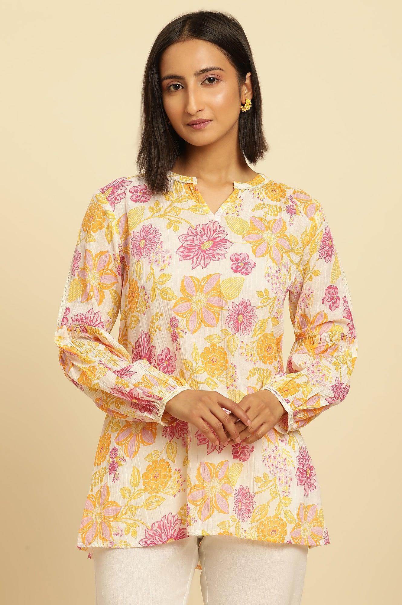 W for Woman White Printed Top With Tie-Up Detail  Grab2Buy WforWoman Grab2Buy