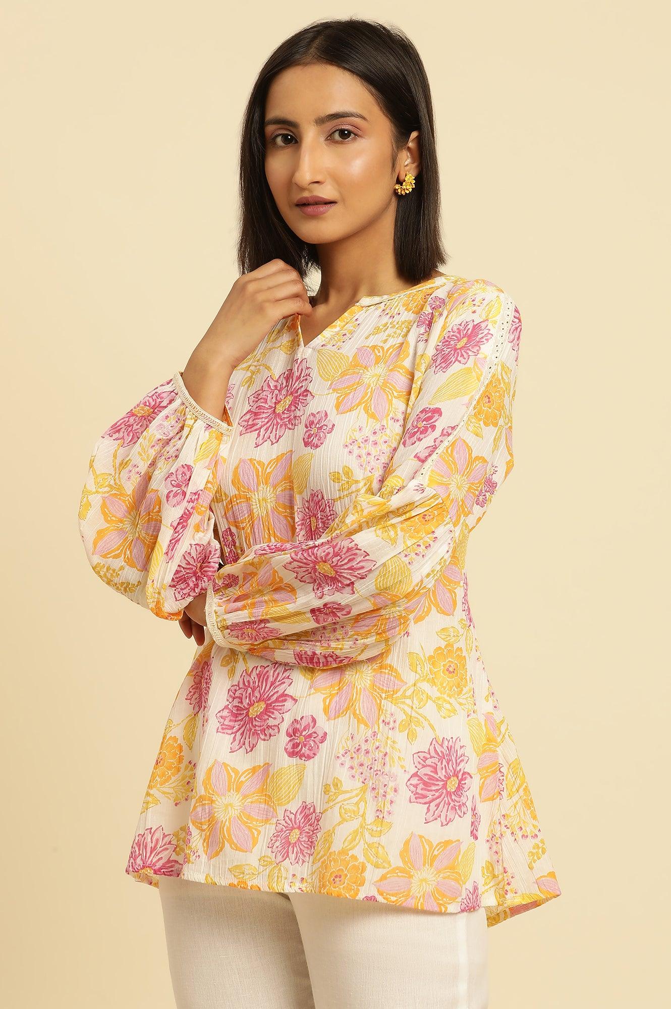 W for Woman White Printed Top With Tie-Up Detail  Grab2Buy WforWoman Grab2Buy
