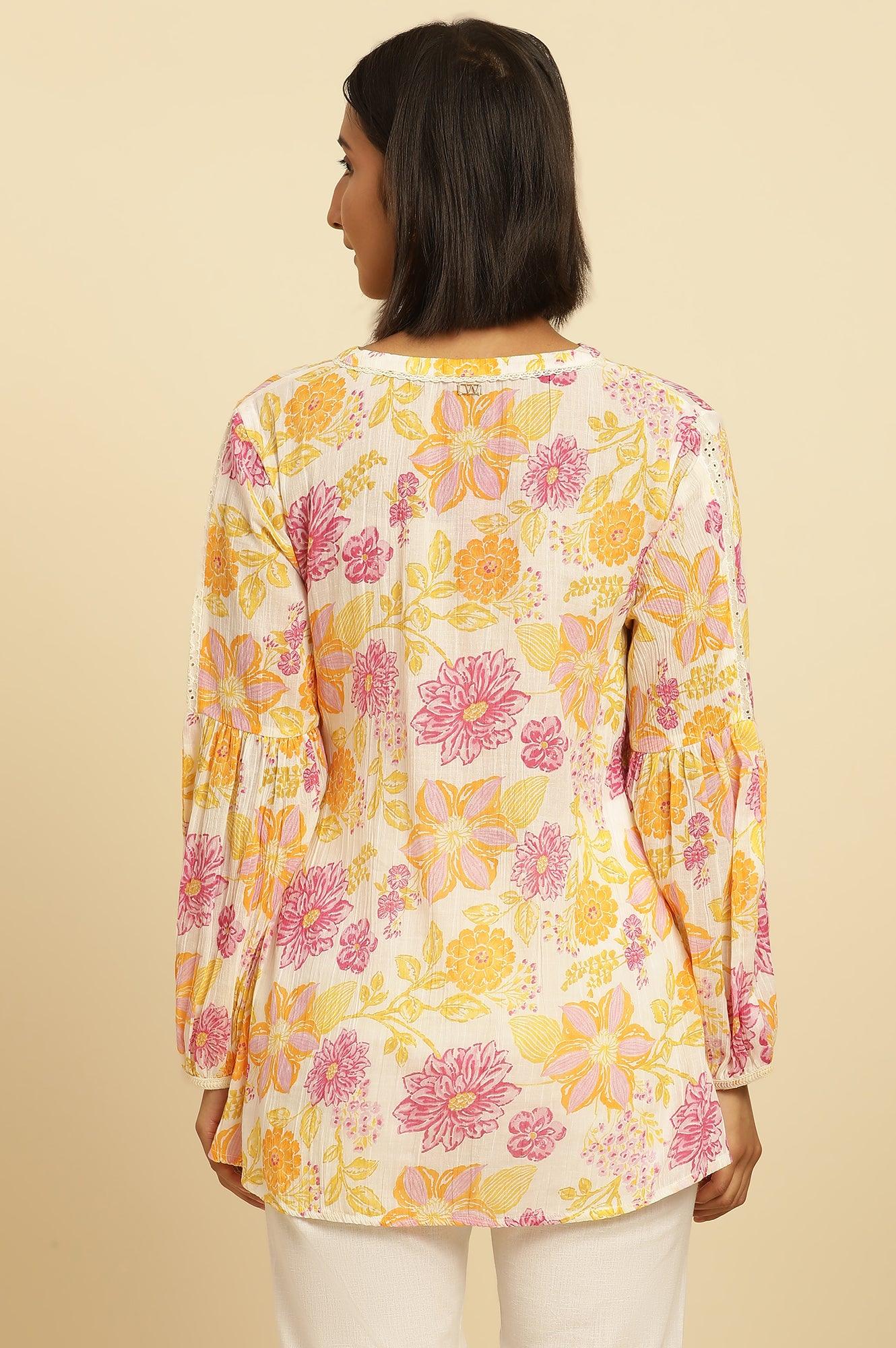 W for Woman White Printed Top With Tie-Up Detail  Grab2Buy WforWoman Grab2Buy