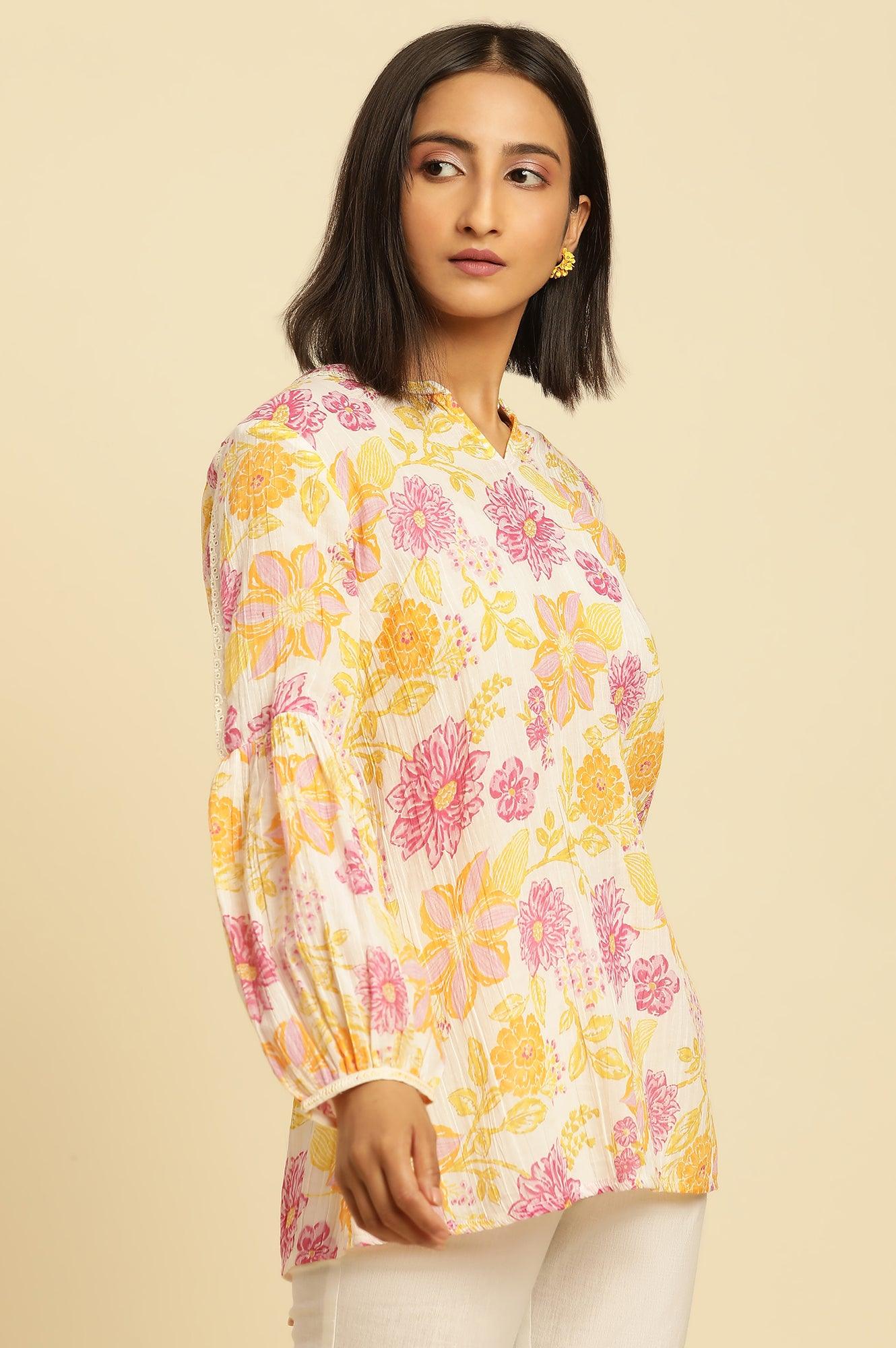 W for Woman White Printed Top With Tie-Up Detail  Grab2Buy WforWoman Grab2Buy