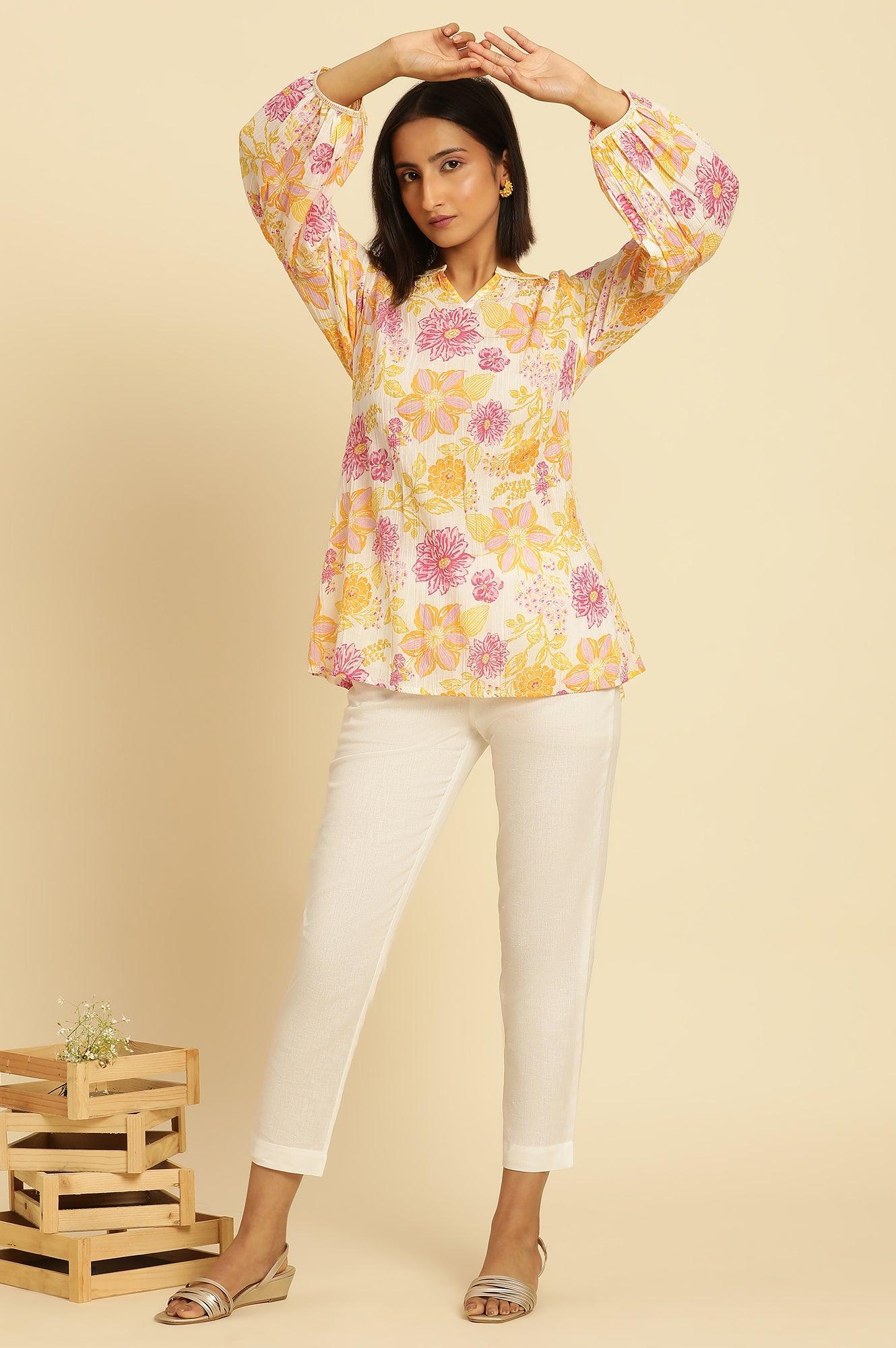 W for Woman White Printed Top With Tie-Up Detail  Grab2Buy WforWoman Grab2Buy