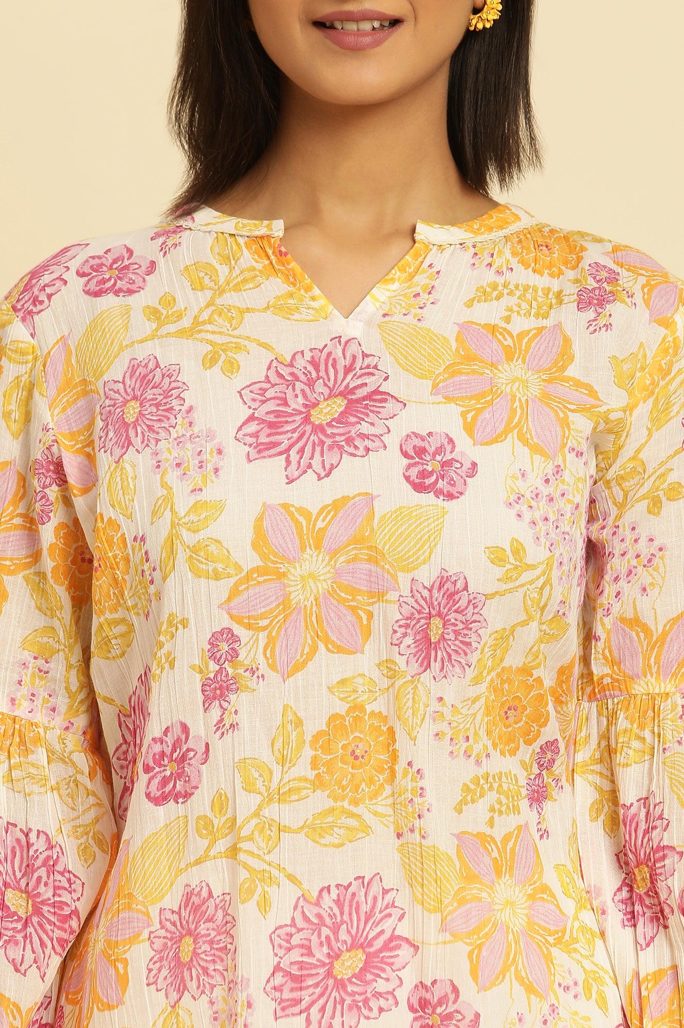 W for Woman White Printed Top With Tie-Up Detail  Grab2Buy WforWoman Grab2Buy