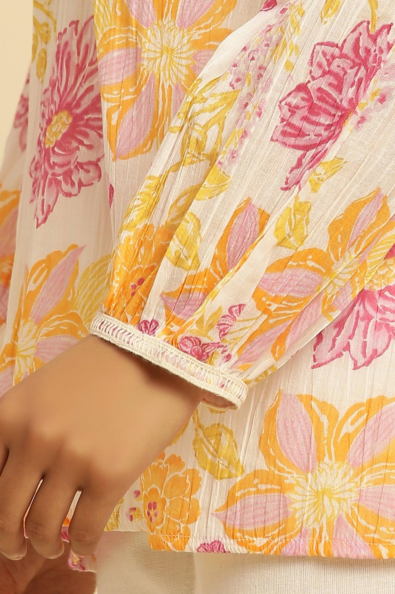 W for Woman White Printed Top With Tie-Up Detail  Grab2Buy WforWoman Grab2Buy