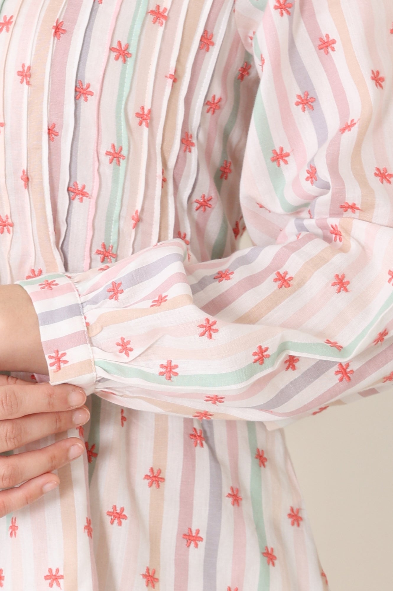 W for Woman White Pintuck Yoke Cotton Blend Embroidered Top With Stripes Print  Grab2Buy WforWoman Grab2Buy