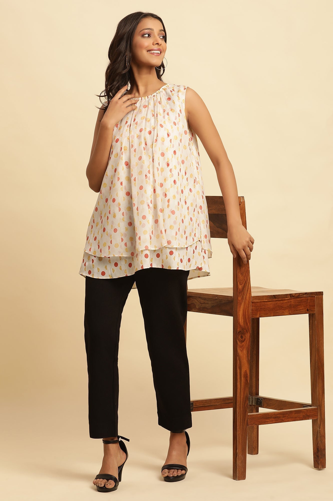 W for Woman White Polka Dot Printed Layered Top  Grab2Buy WforWoman Grab2Buy