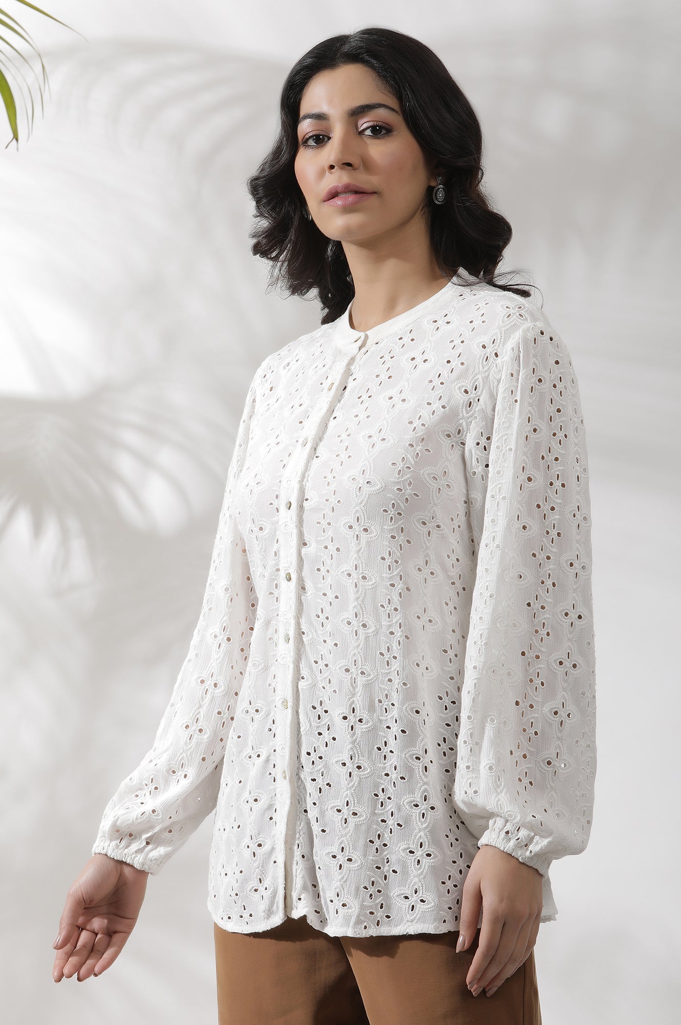W for Woman White Schiffli Western Top  Grab2Buy WforWoman Grab2Buy