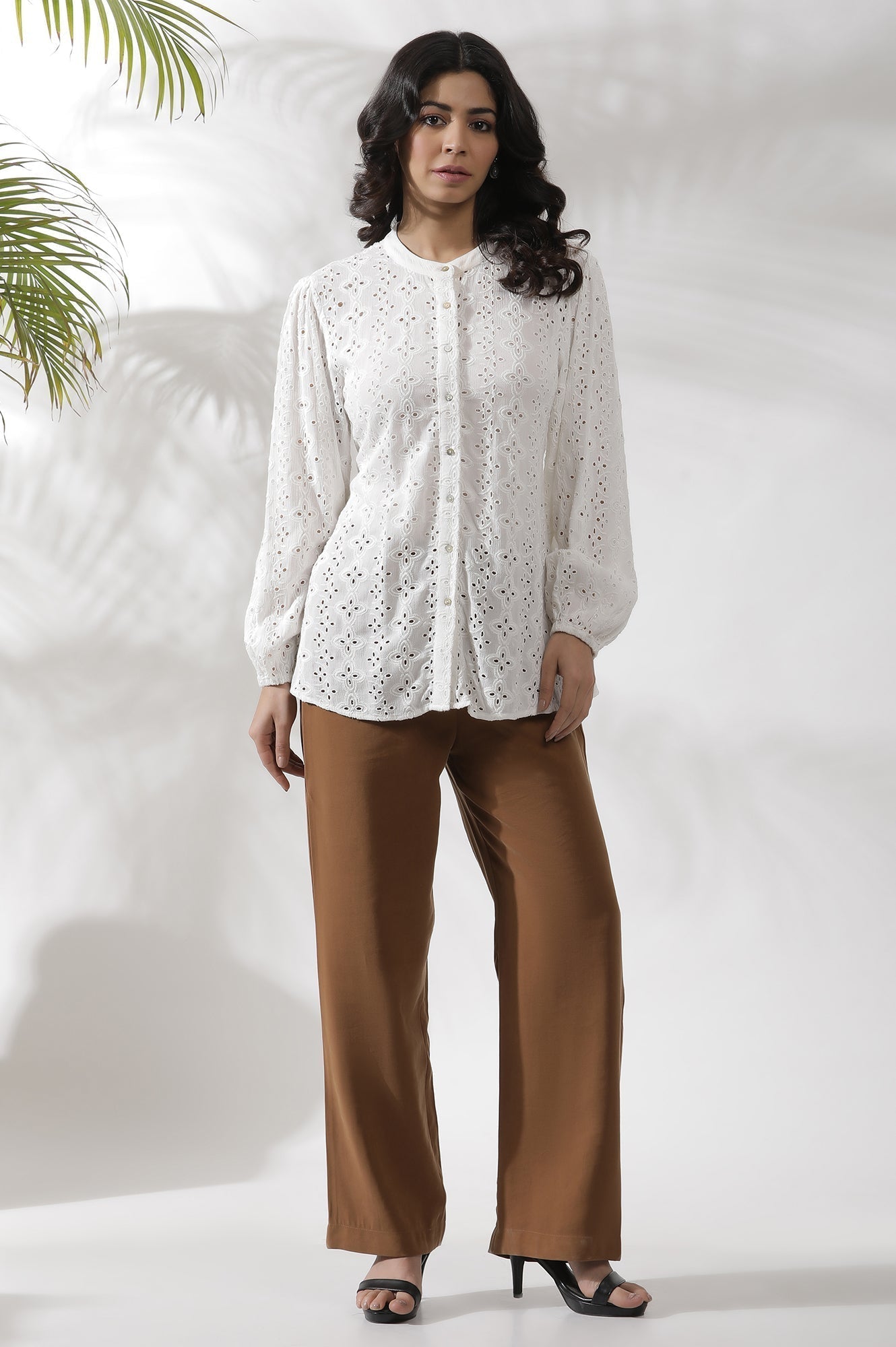 W for Woman White Schiffli Western Top  Grab2Buy WforWoman Grab2Buy