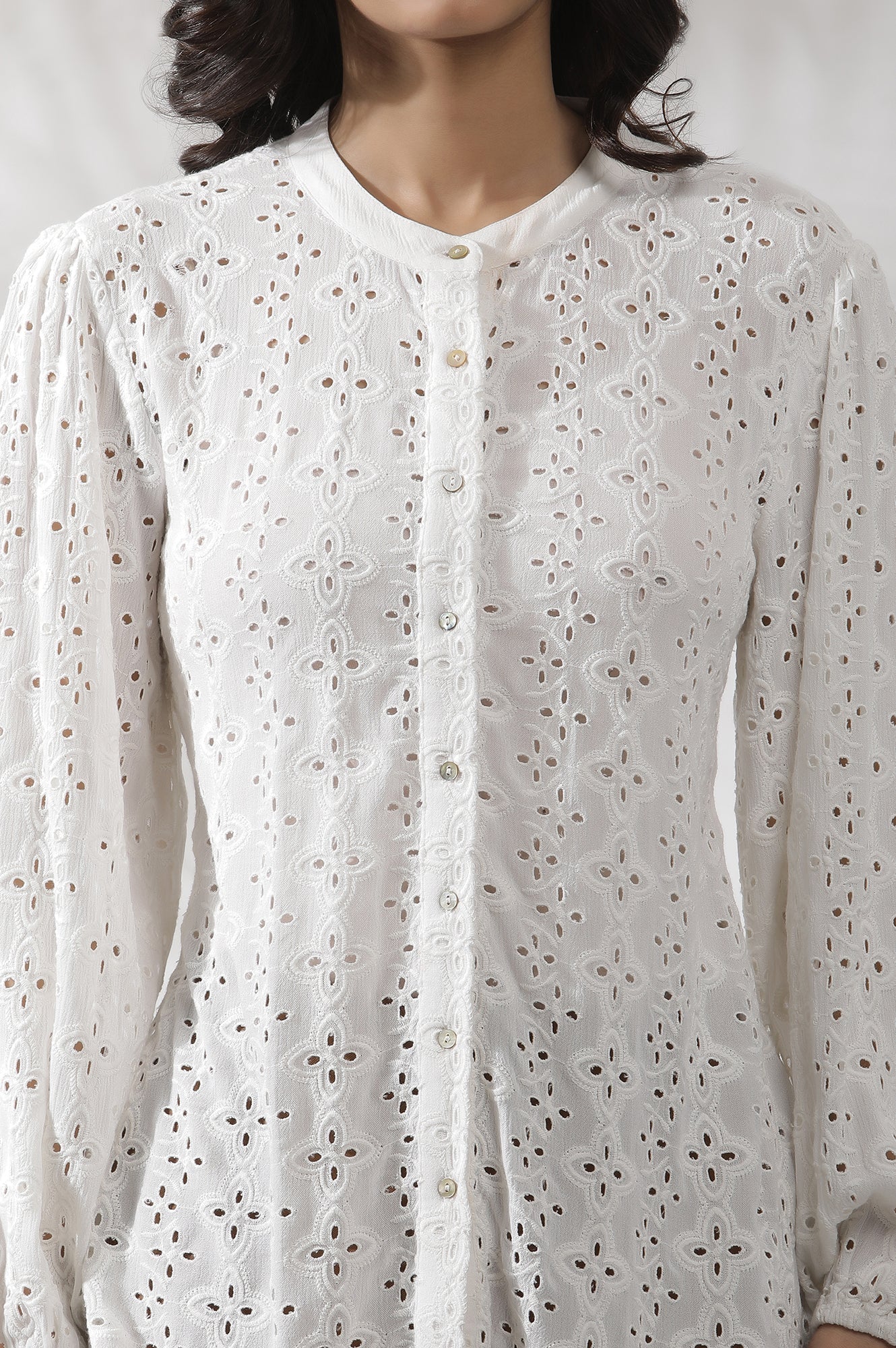 W for Woman White Schiffli Western Top  Grab2Buy WforWoman Grab2Buy