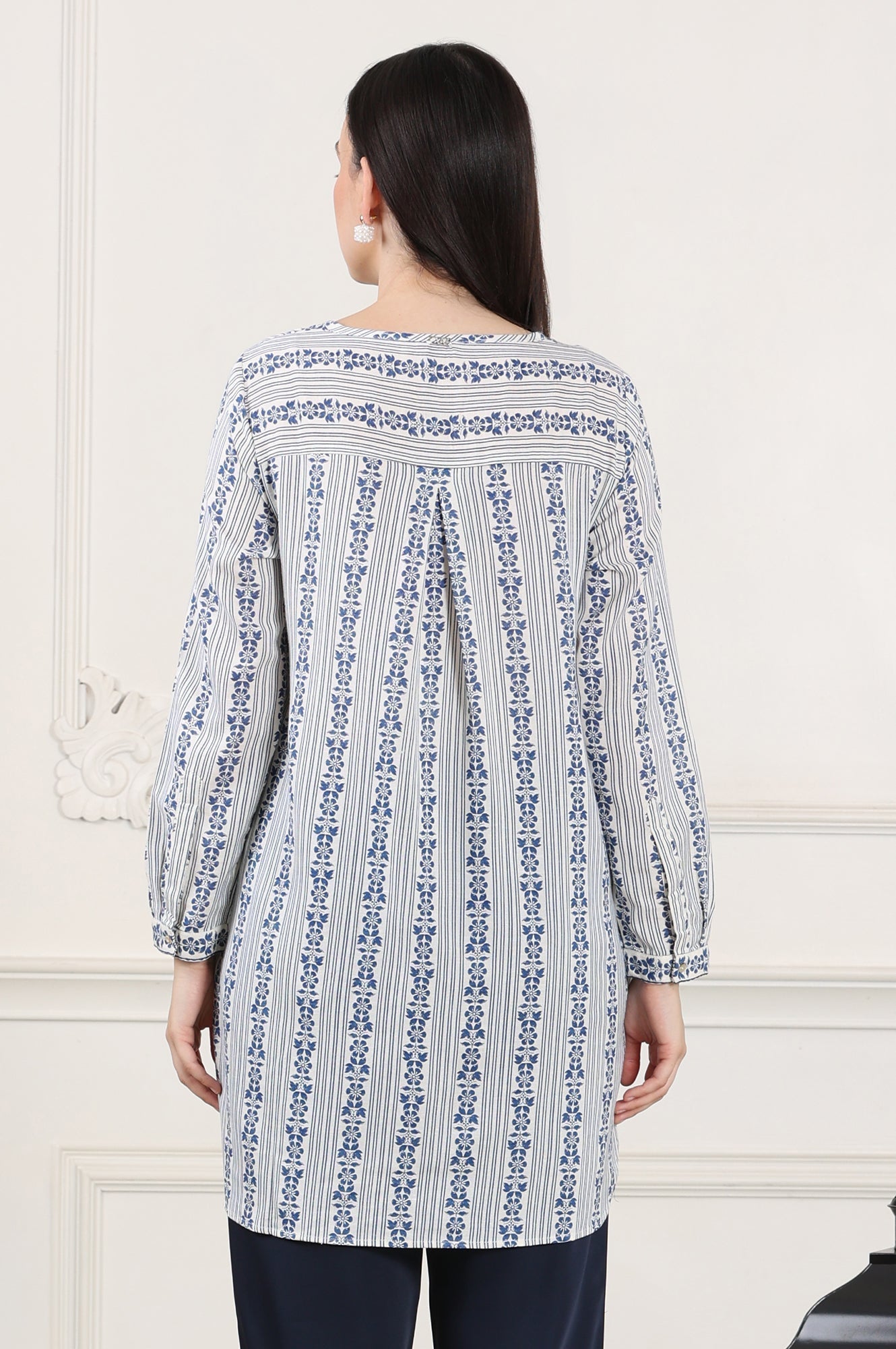W for Woman White Floral Printed Rayon Flax Tunic With Front Pleats  Grab2Buy WforWoman Grab2Buy