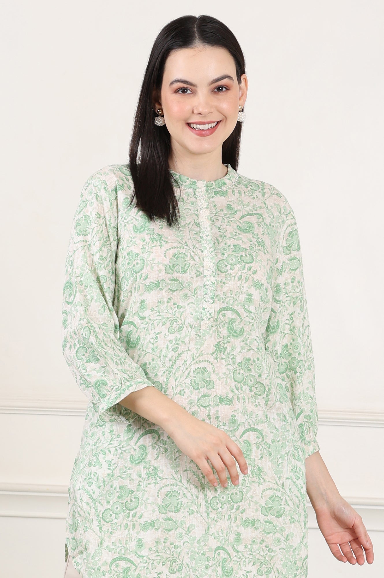 W for Woman White Floral Printed Swiss Dot Straight Tunic  Grab2Buy WforWoman Grab2Buy