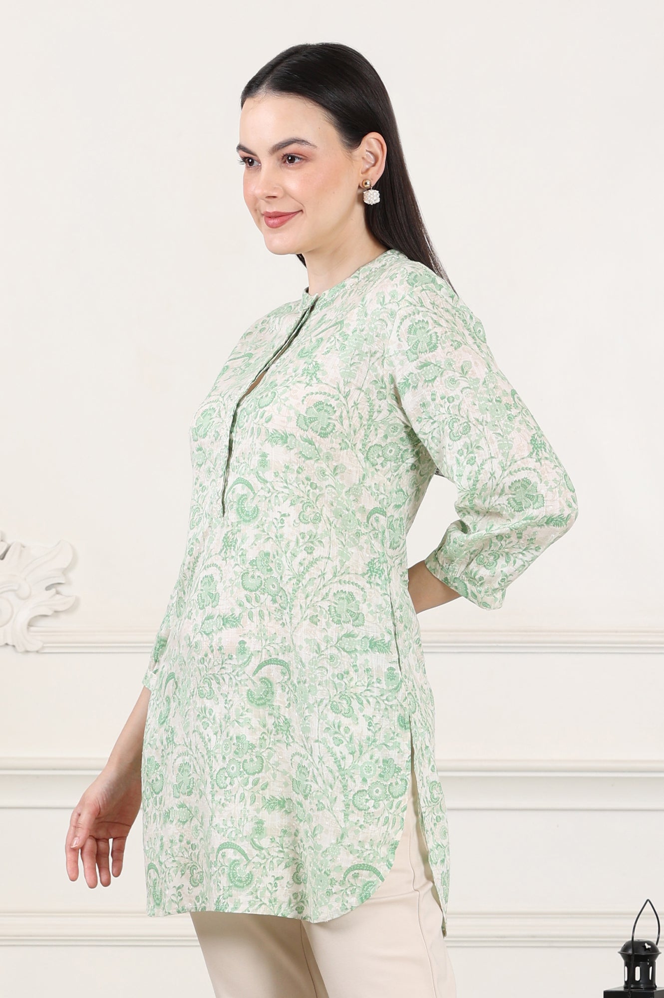W for Woman White Floral Printed Swiss Dot Straight Tunic  Grab2Buy WforWoman Grab2Buy
