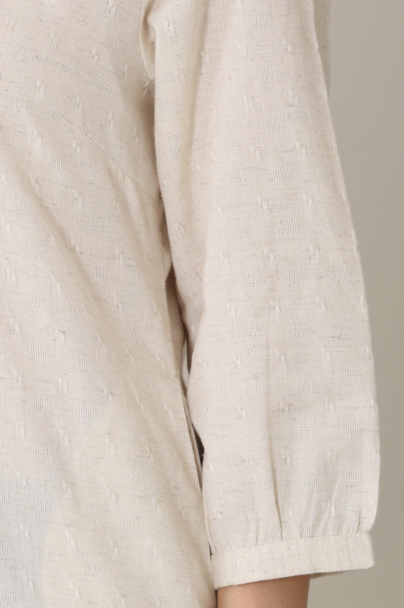 W for Woman White Solid Textured Cotton Flax Mandarin Collar Tunic  Grab2Buy WforWoman Grab2Buy