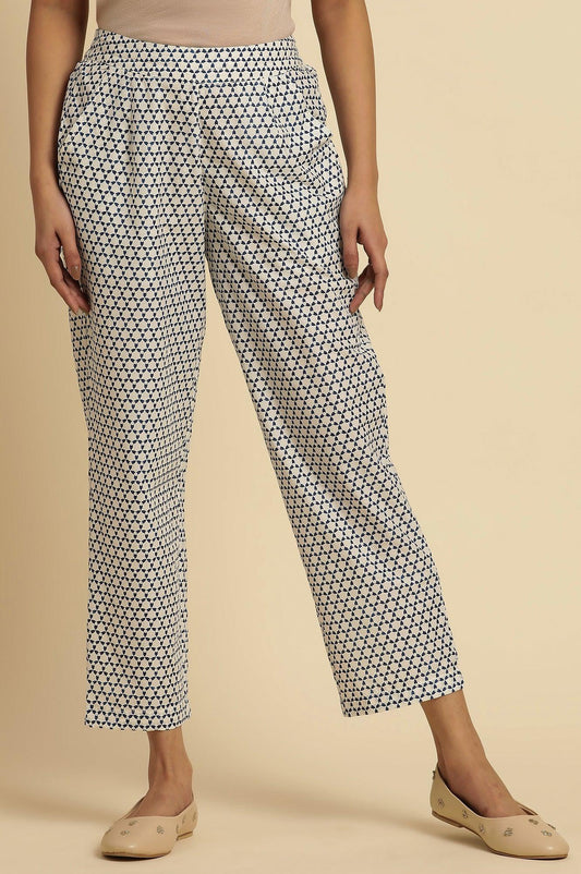 W for Woman White Straight Pants With Blue Triangle Print  Grab2Buy WforWoman Grab2Buy
