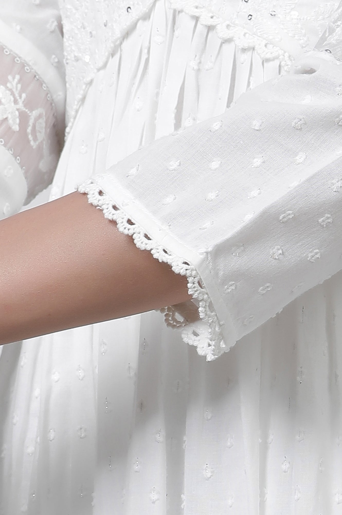 W for Woman White Embellished Kurta, Pants and Dupatta Set