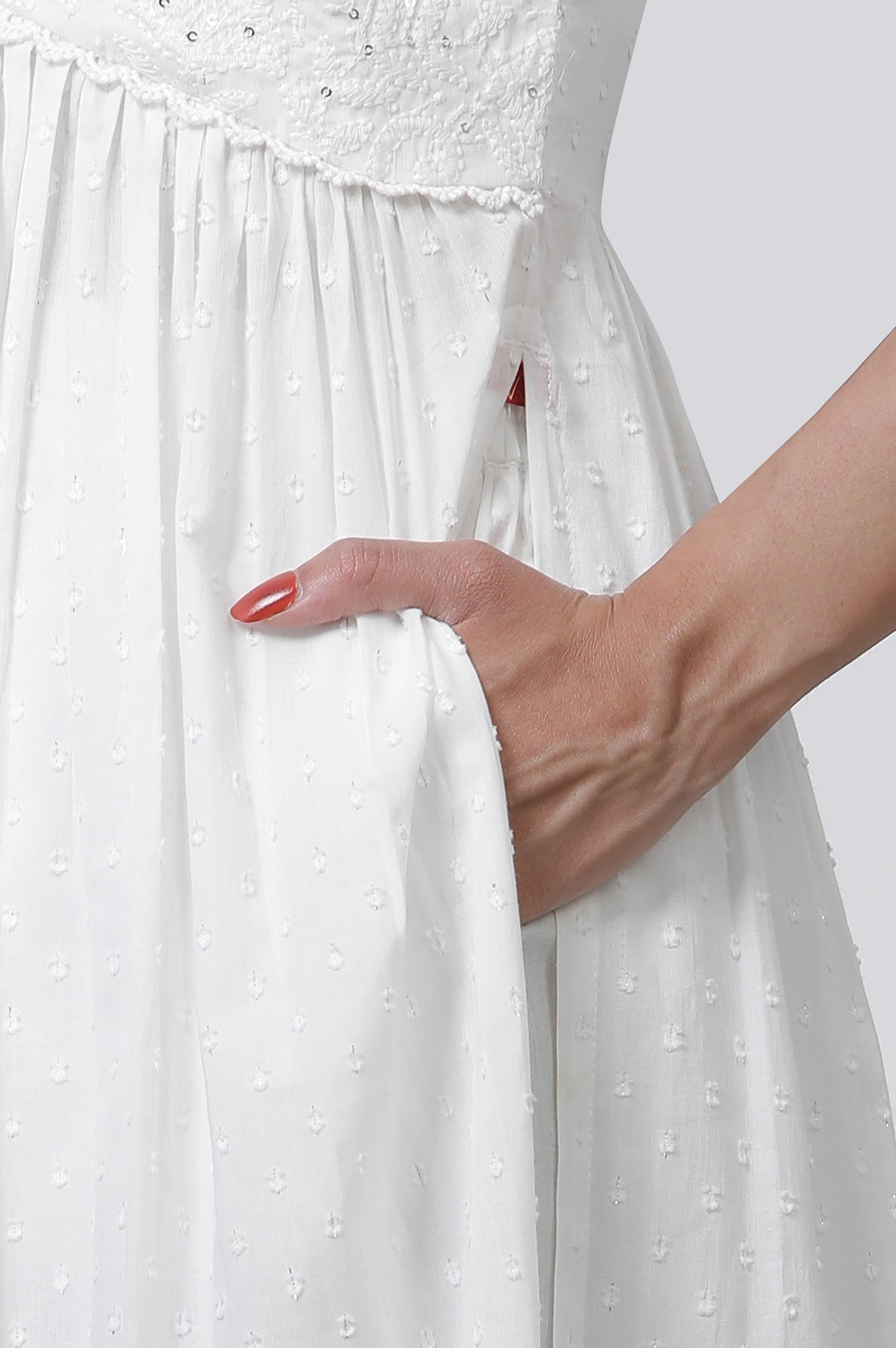 W for Woman White Embellished Kurta, Pants and Dupatta Set