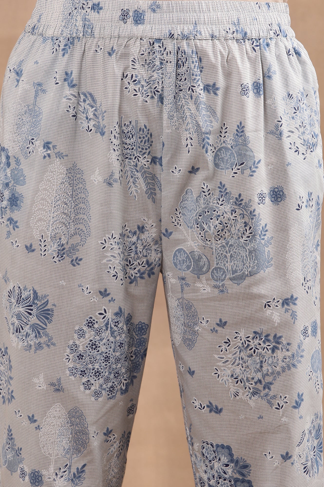 W for Woman Light Blue Printed Short Kurta And Pants Co-Ord Set