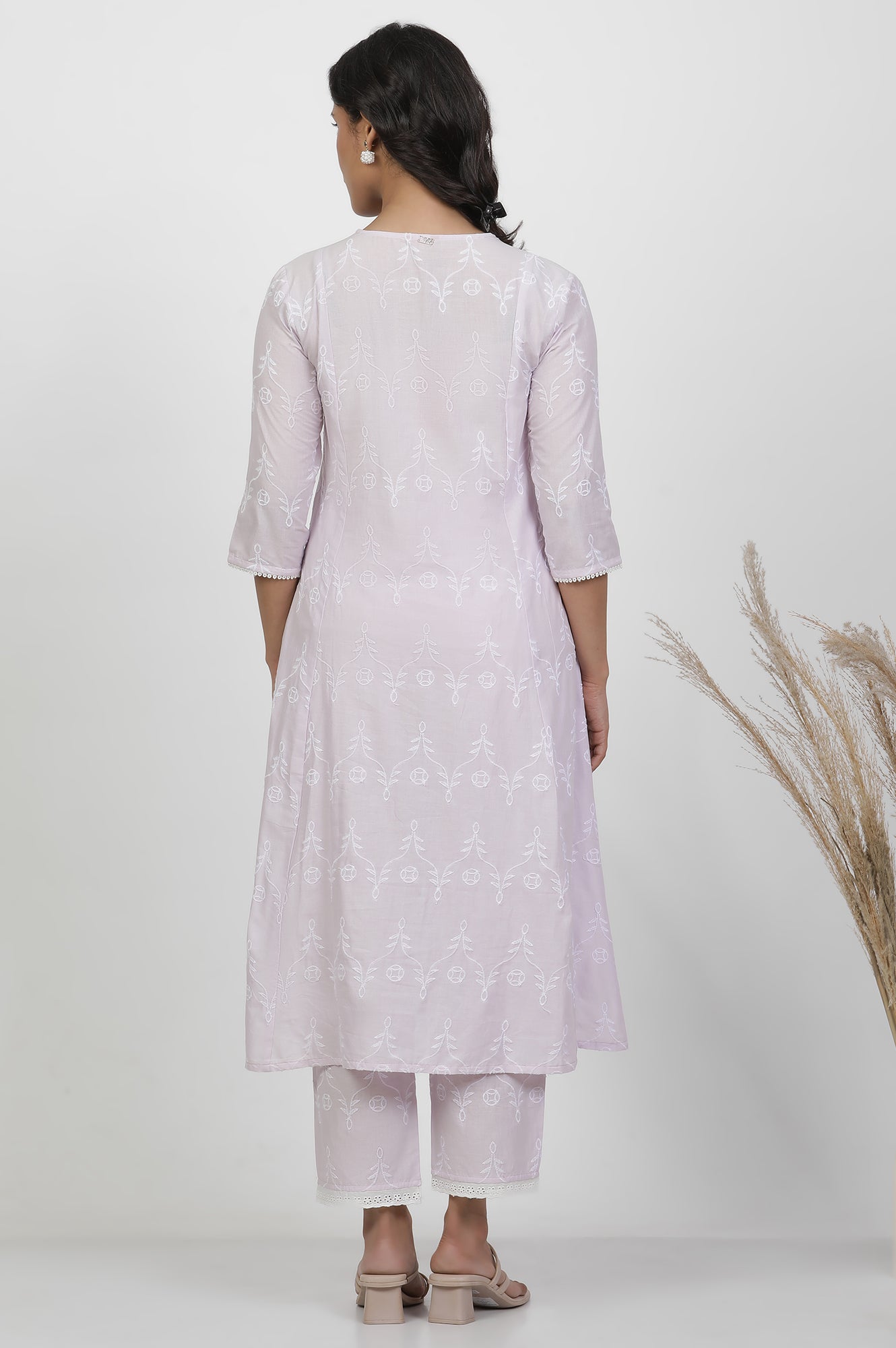 W for Woman Light Purple Schiffle A-Line Kurta And Pants Set