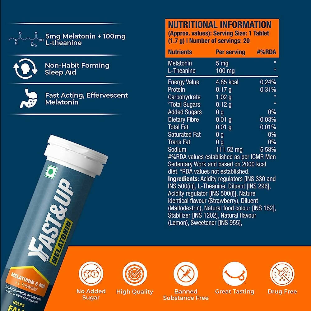 Fast&Up Melatonin Effervescent Tablets – Strawberry Flavor 