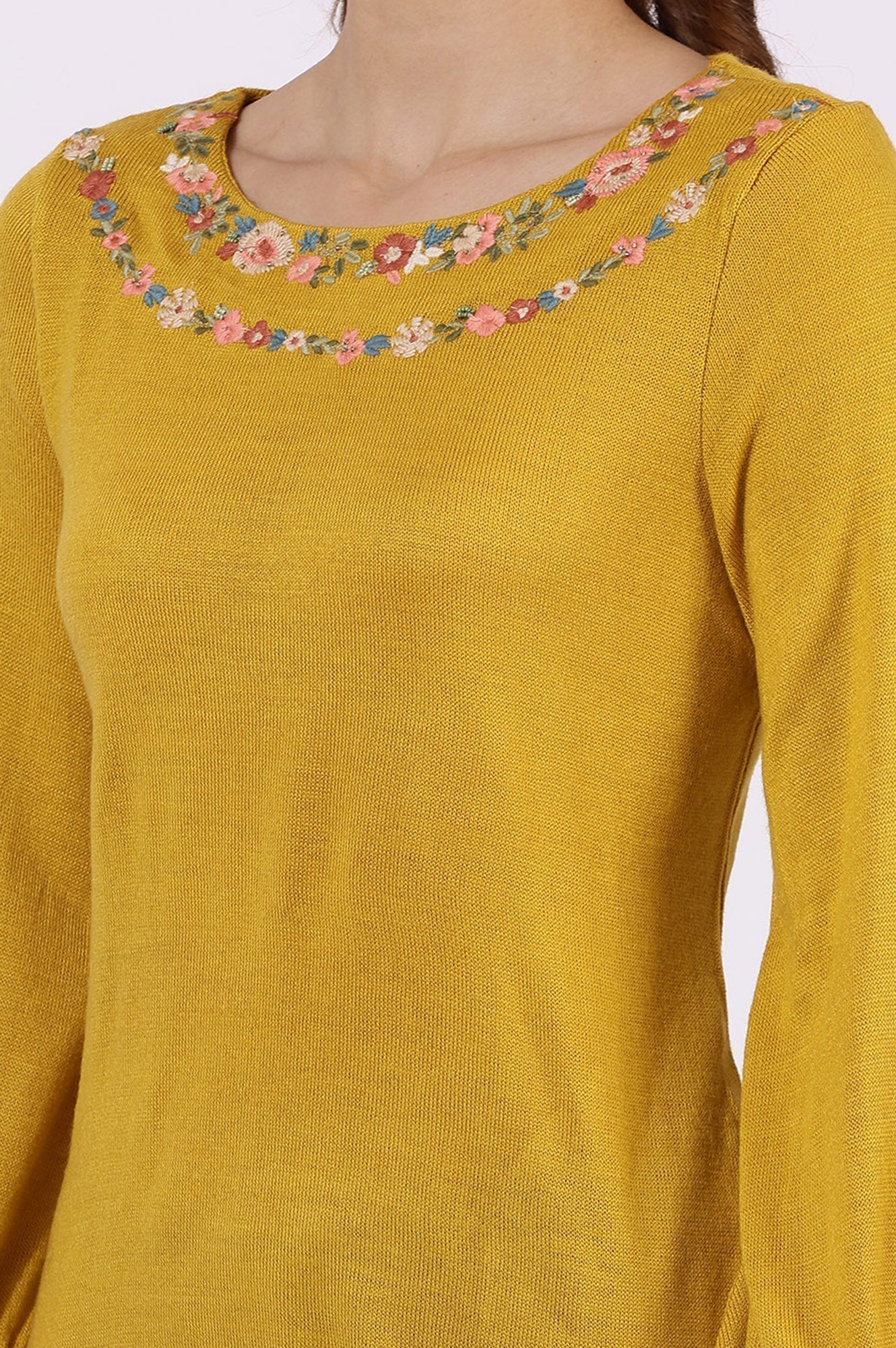 W for Woman Yellow Solid Thread Work Acrylic Straight Tunic  Grab2Buy WforWoman Grab2Buy