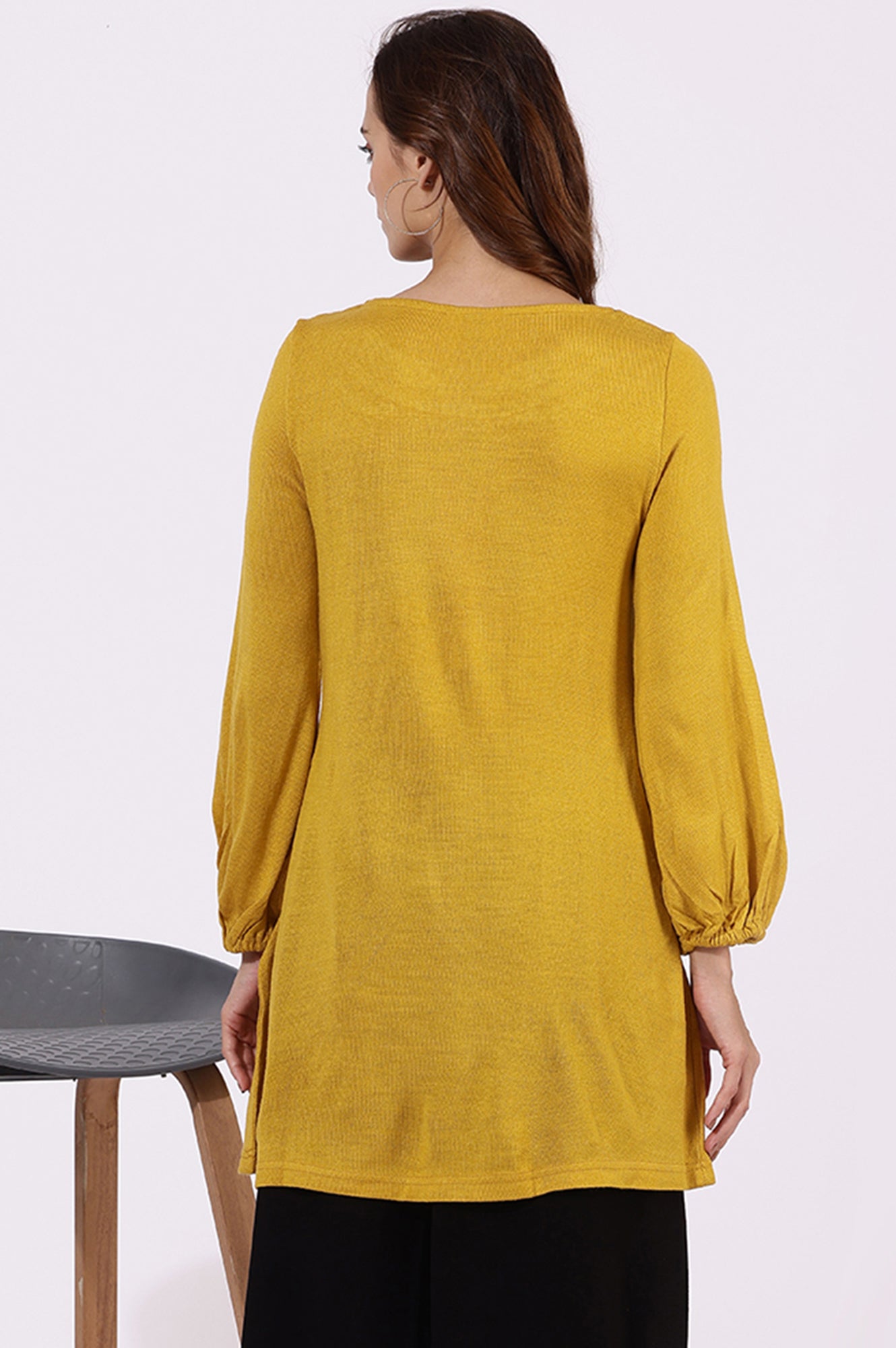 W for Woman Yellow Solid Thread Work Acrylic Straight Tunic  Grab2Buy WforWoman Grab2Buy