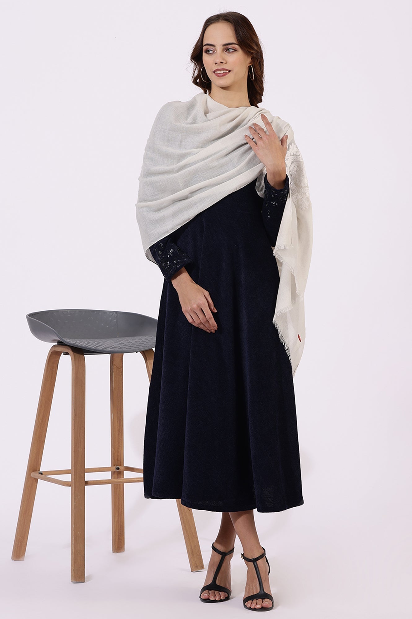 W for Woman White Printed Thread Work Pure Cotton Shawls & Stole  Grab2Buy WforWoman Grab2Buy
