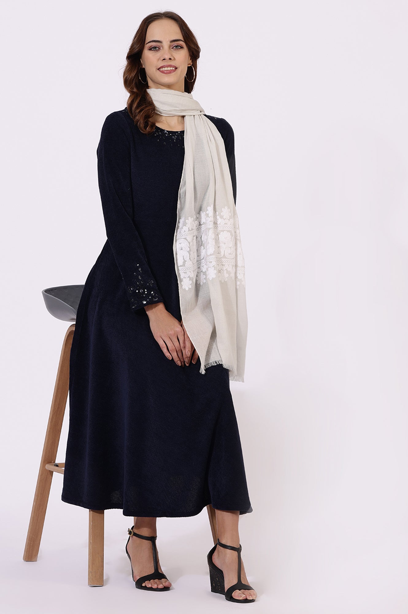 W for Woman White Printed Thread Work Pure Cotton Shawls & Stole  Grab2Buy WforWoman Grab2Buy