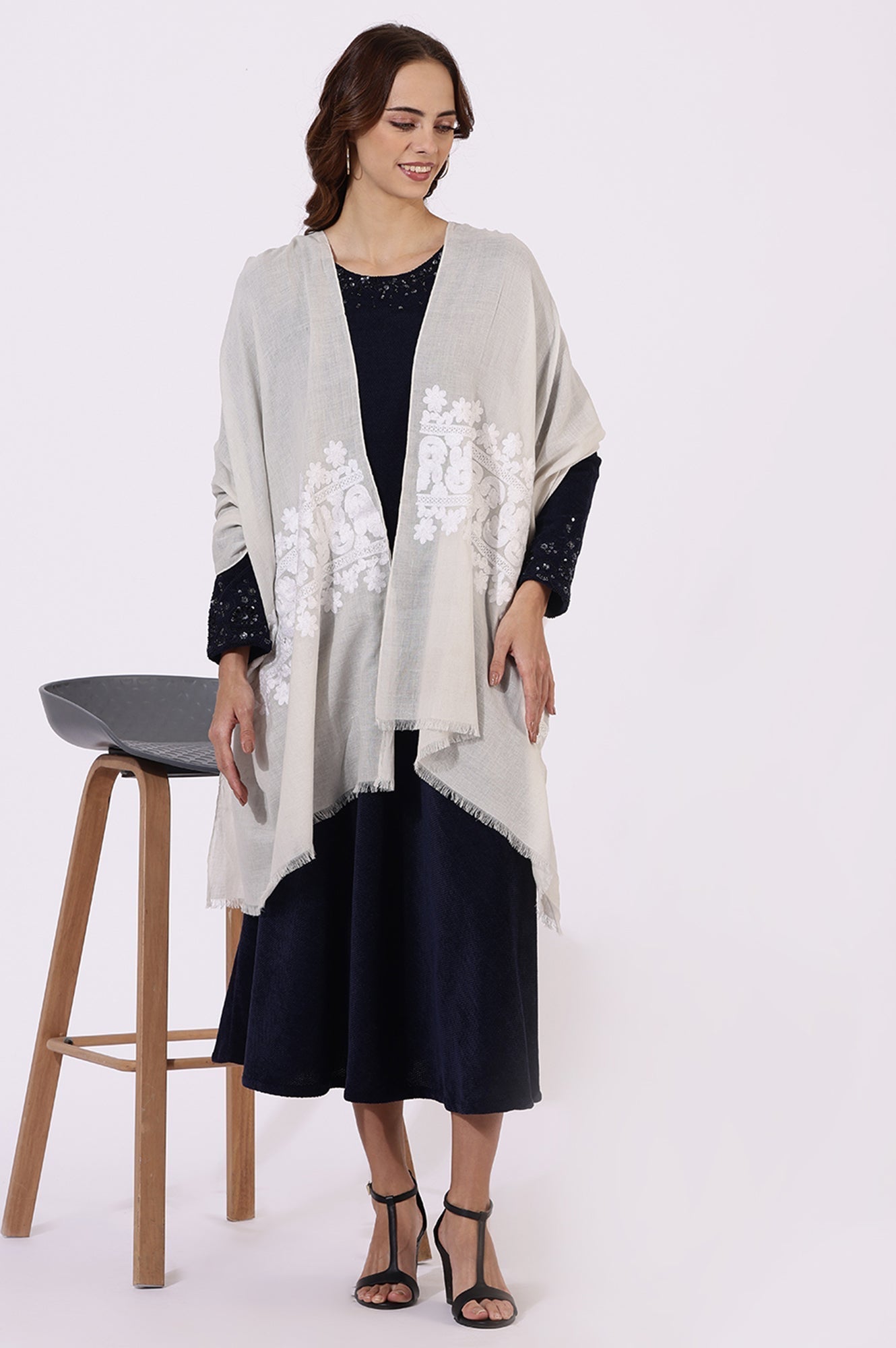 W for Woman White Printed Thread Work Pure Cotton Shawls & Stole  Grab2Buy WforWoman Grab2Buy