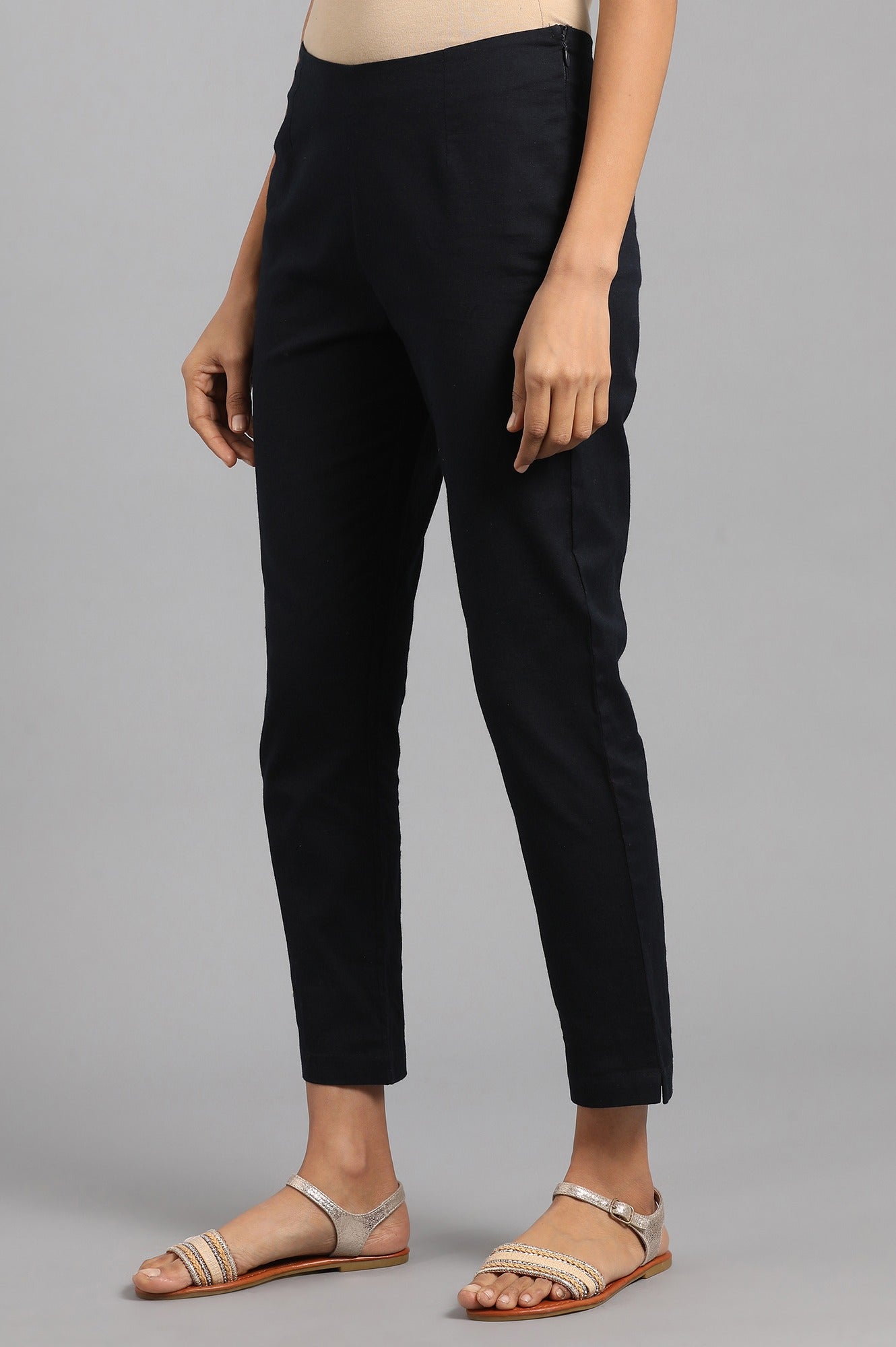 W for Woman Beige Slim Pants And Black Trousers Combo
