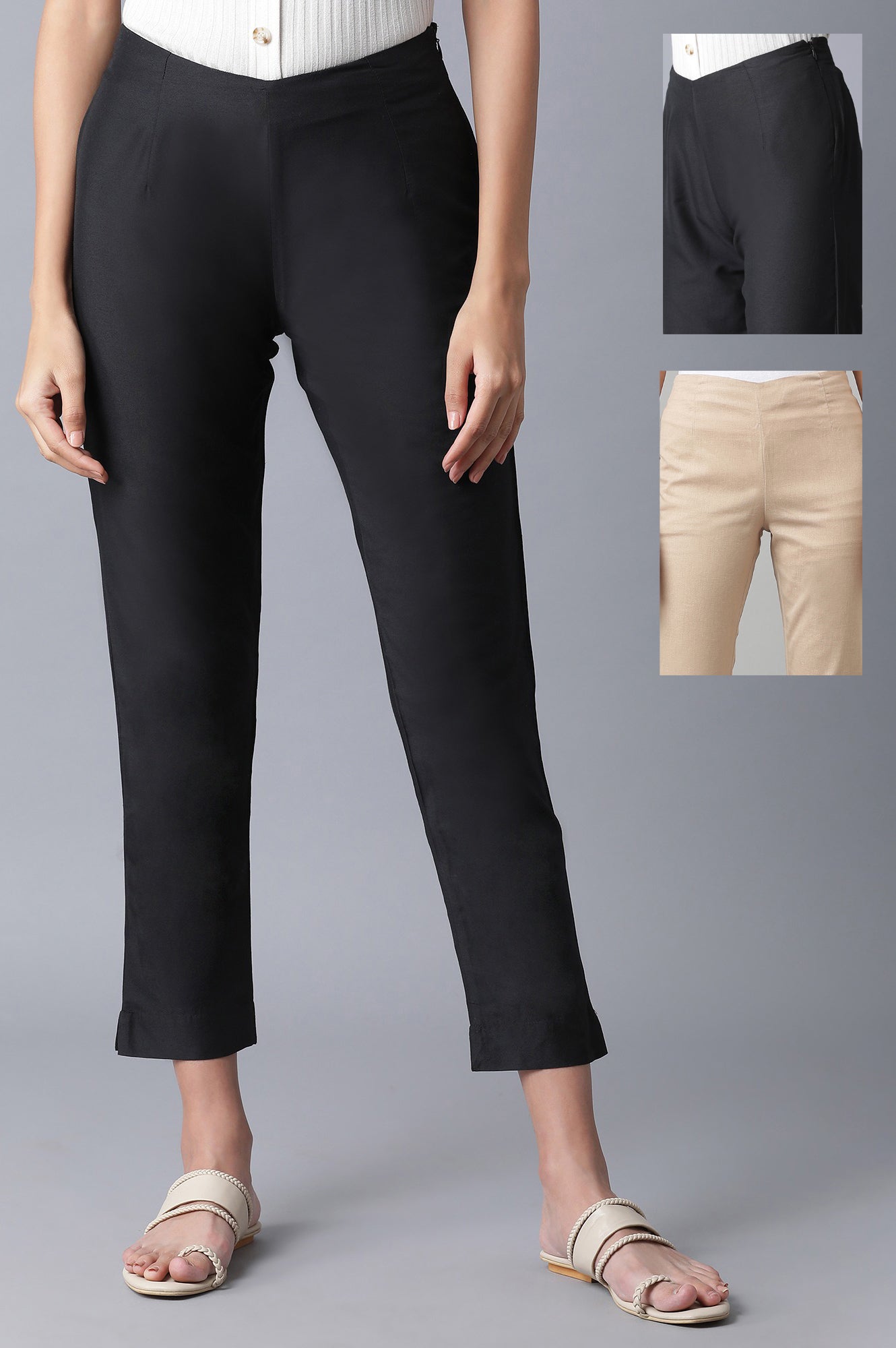 W for Woman Beige And Black Slim Pants Combo
