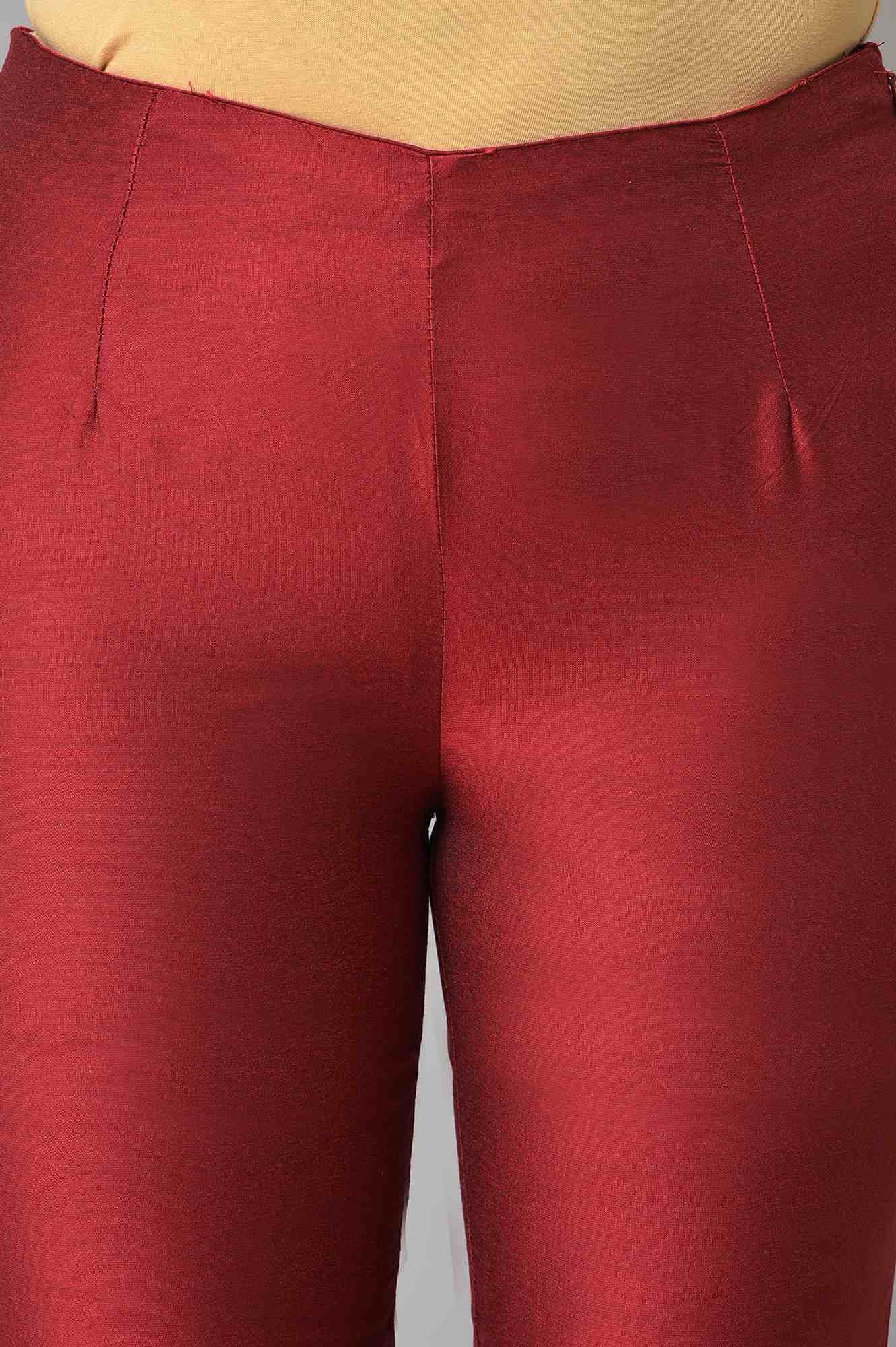 W for Woman Embroidered Red And White Slim Pants Combo