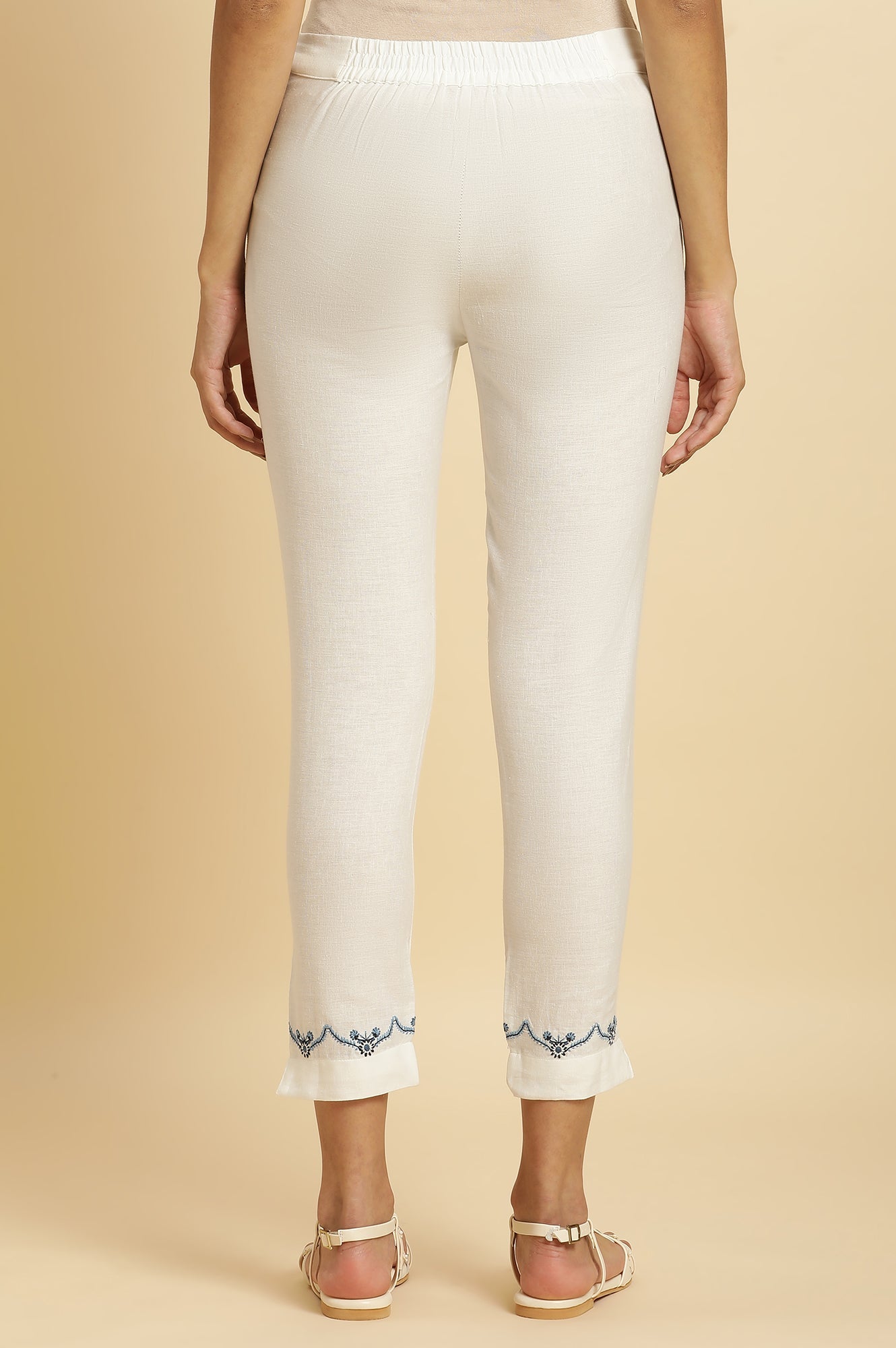 W for Woman Embroidered Red And White Slim Pants Combo