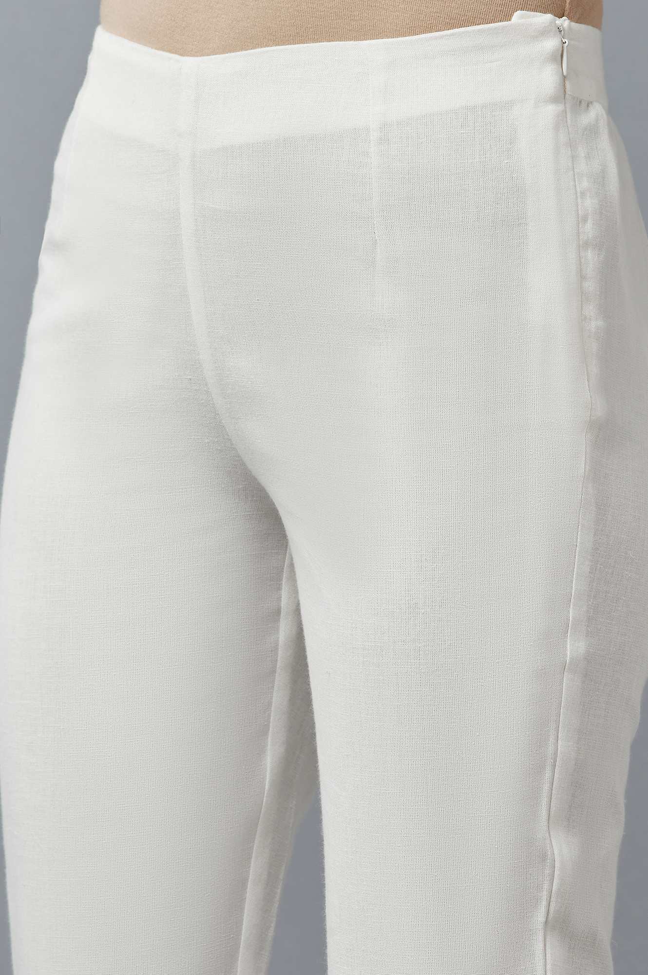 W for Woman Blue And White Cotton Flax Slim Pants Combo