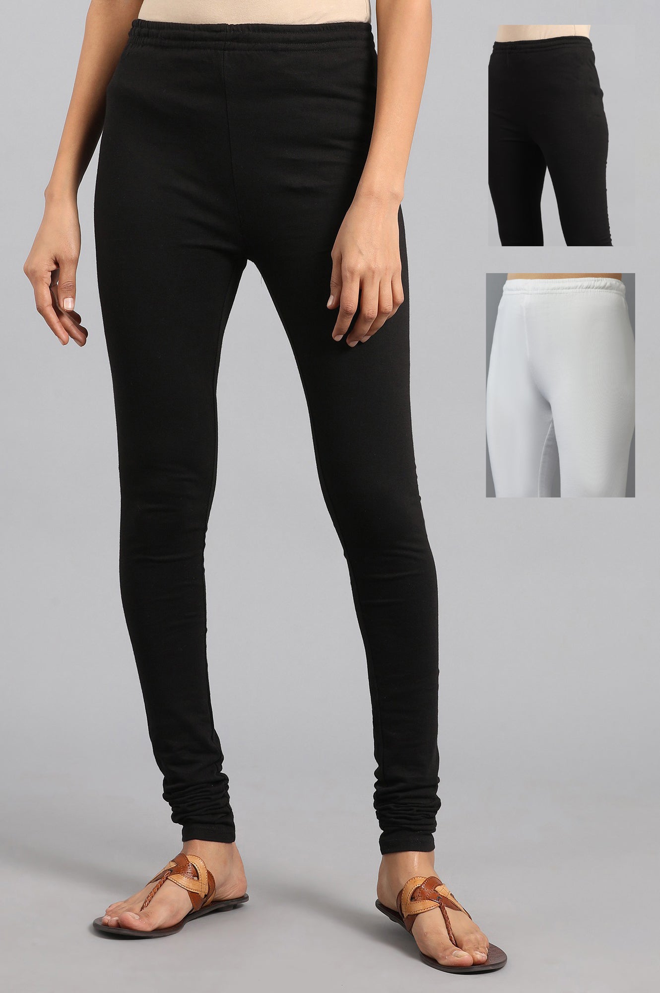 W for Woman Combo Pack Of Black And White Solid Churidar